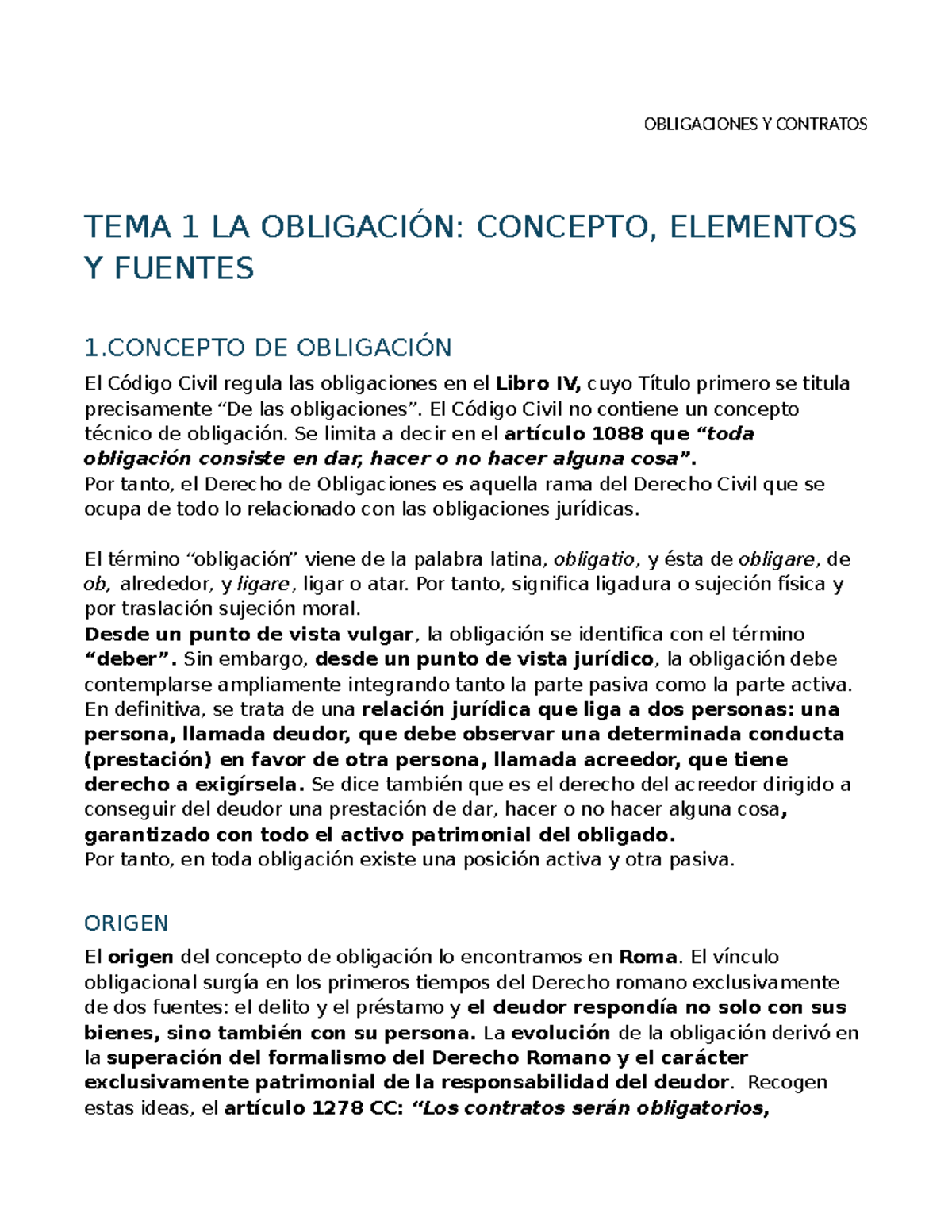 Obligaciones y Contratos: Tema 1 - Concepto y Elementos de la ...