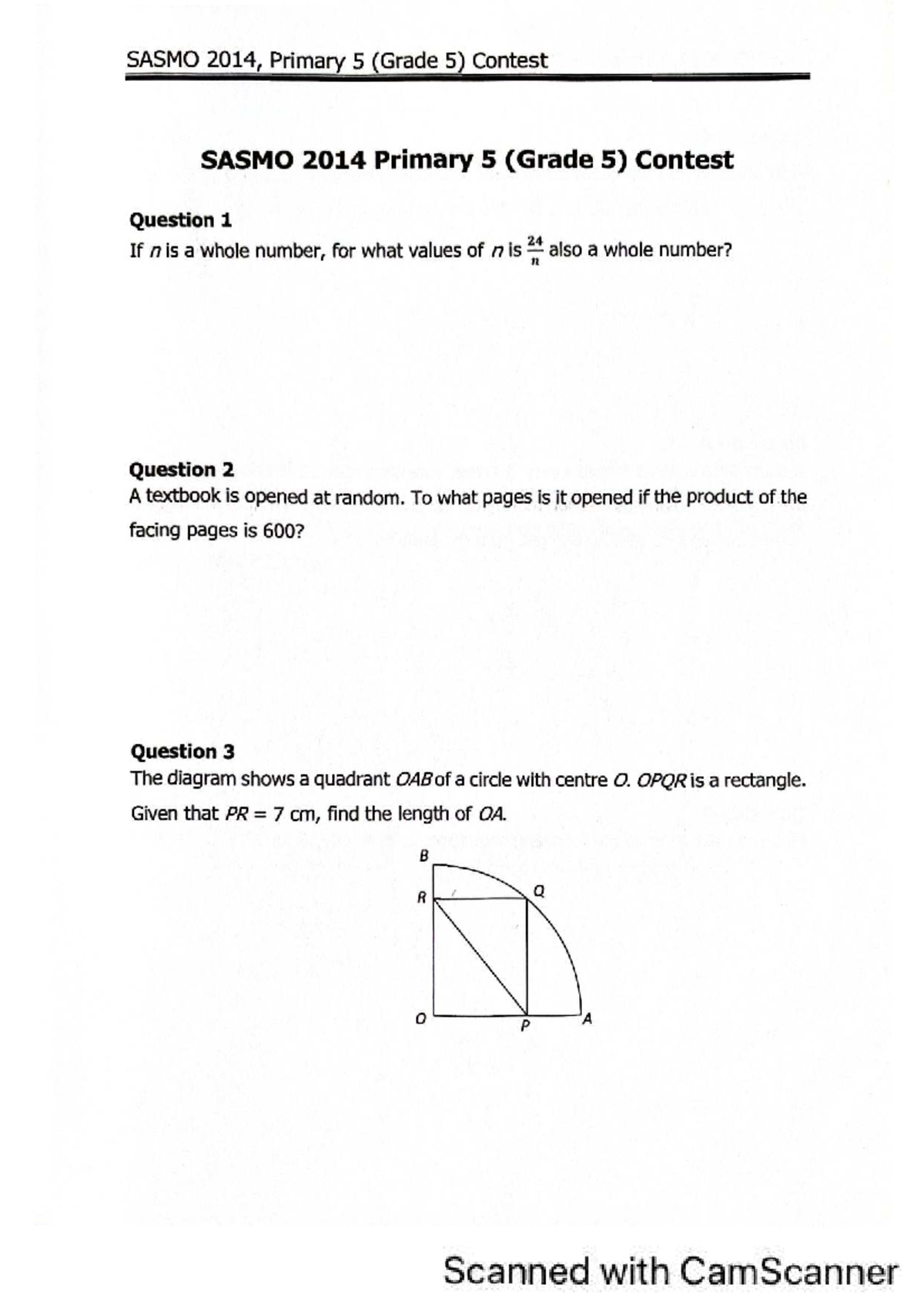 SASMO 2014 Primary 5 Math Contest Questions and Solutions - Studocu