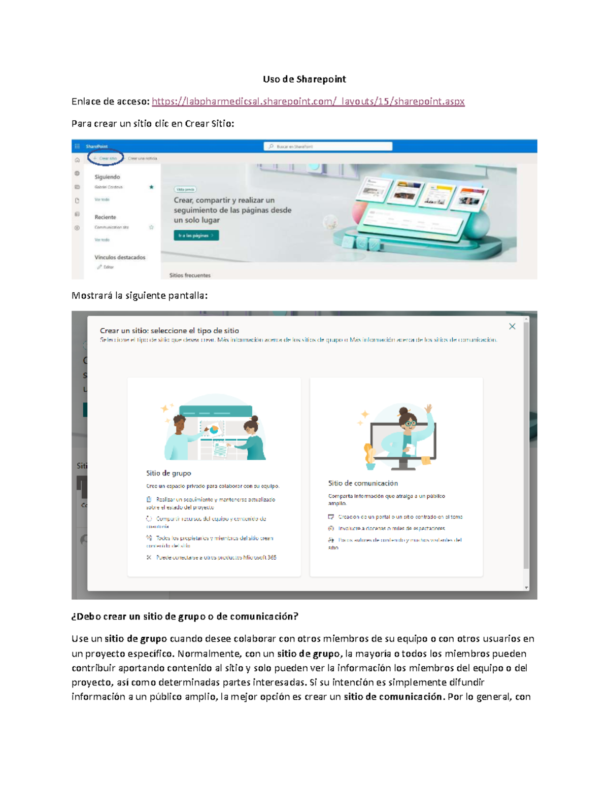 Uso de Sharepoint - Apuntes sobre Sitios de Grupo y Comunicación - Studocu