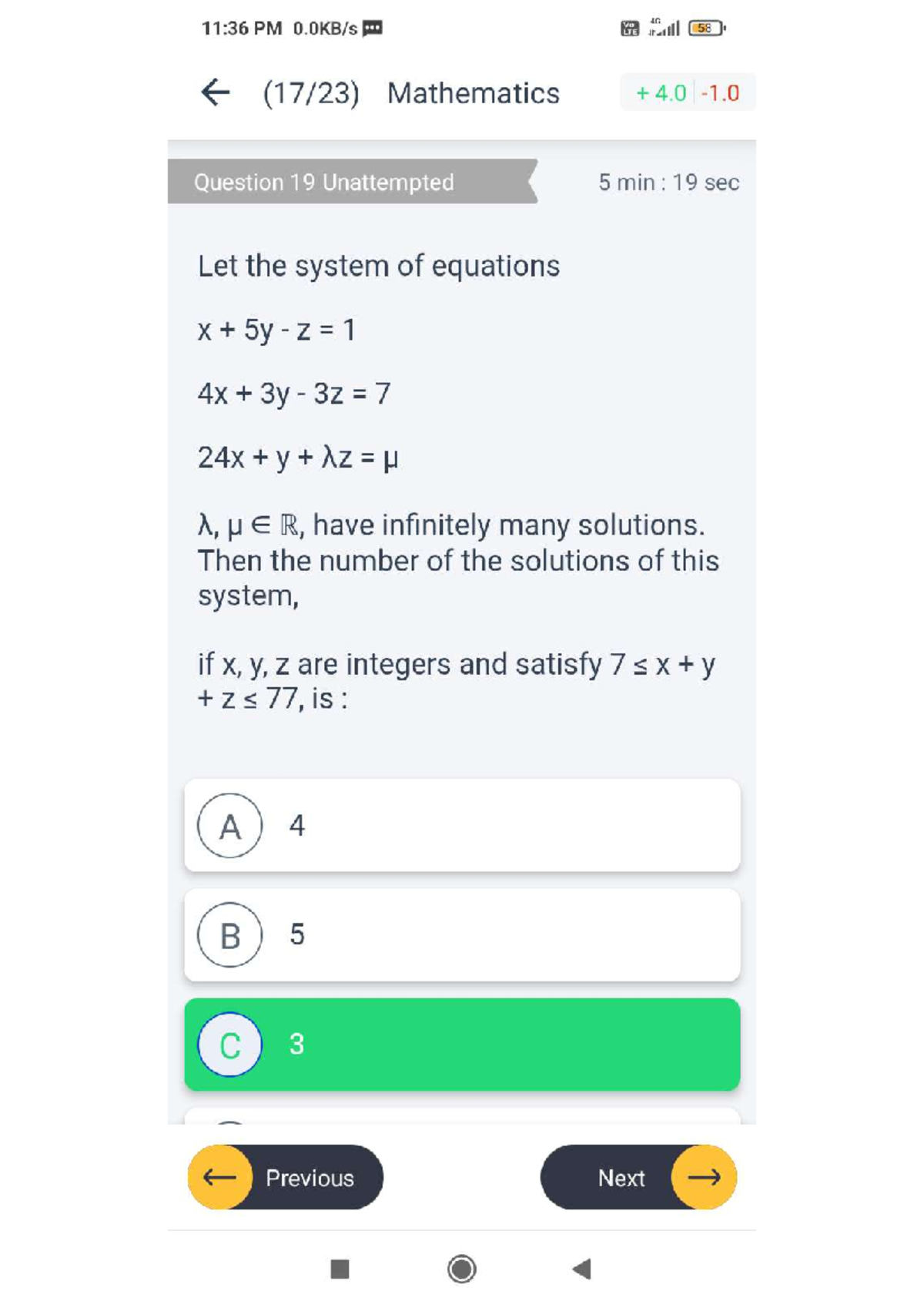 4G 11:36 PM Mathematics 4.0 Quiz: Infinitely Many Solutions Analysis ...