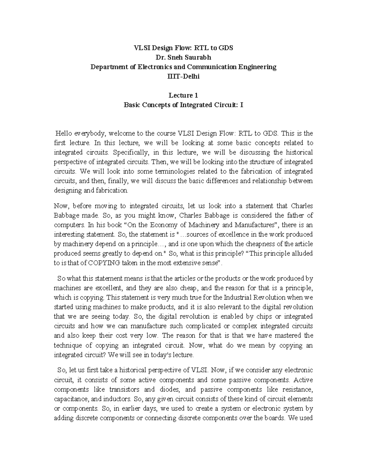 VLSI Design Flow: Lecture 1 - From Silicon Wafers to ICs - Studocu