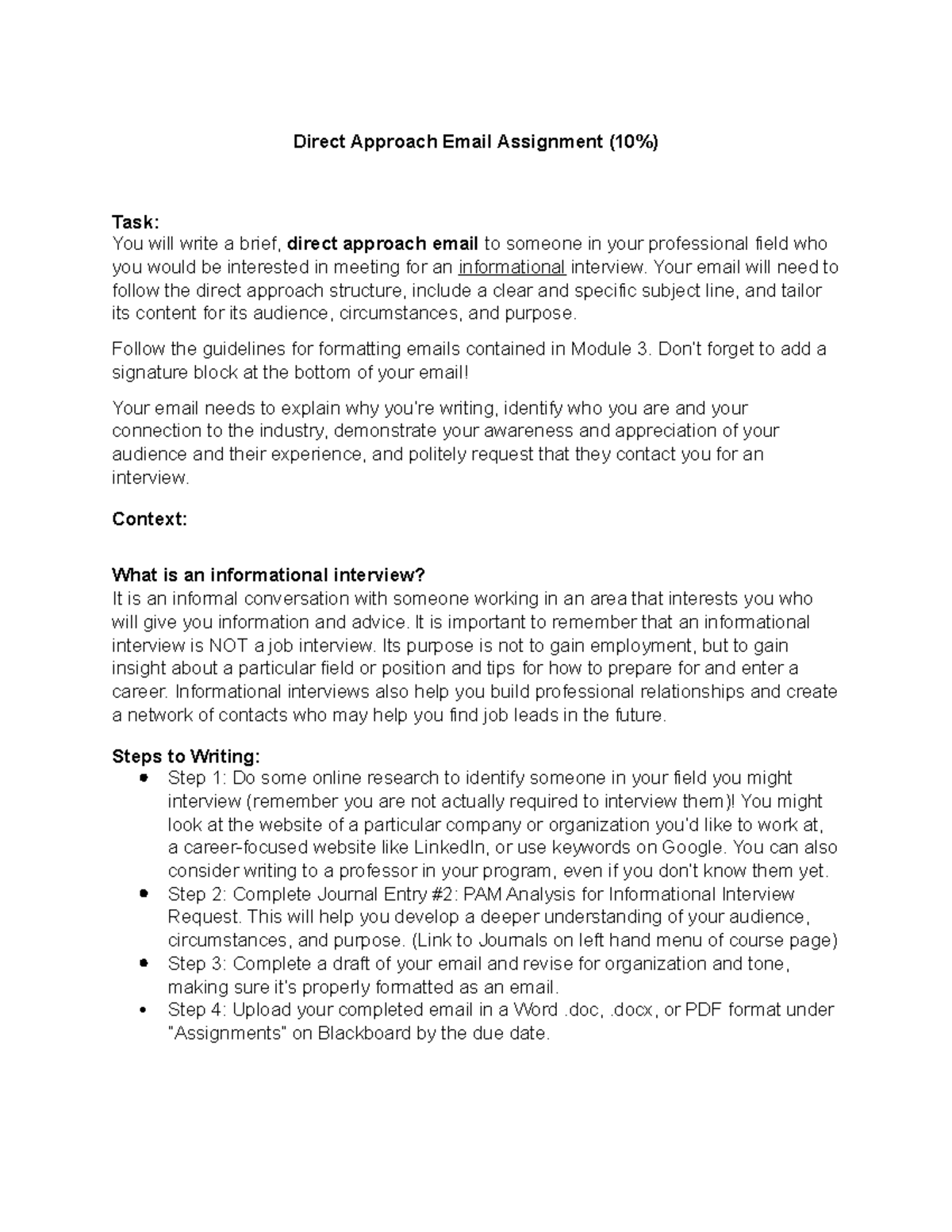 Direct Approach Email Assignment Guide (10%) - Studocu