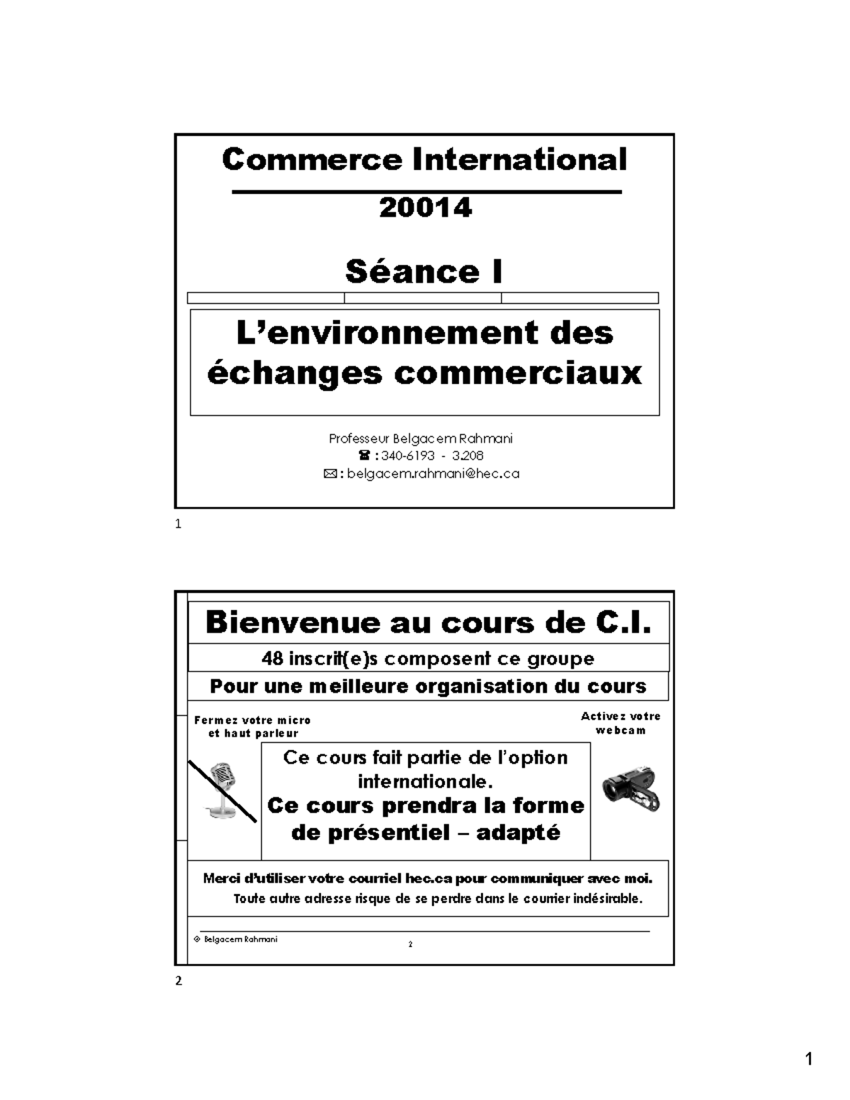 Commerce International 20014 - Séance I: Notes de cours et Concepts ...