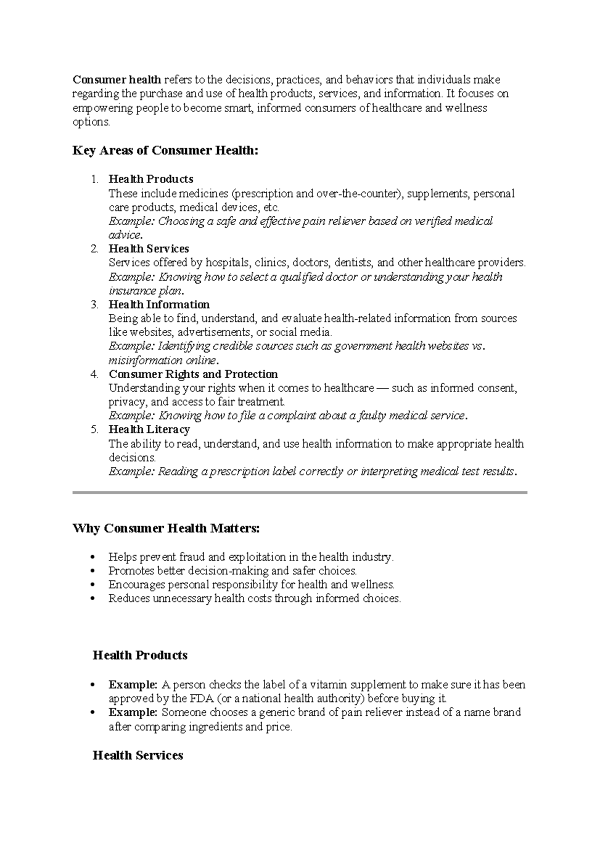 Consumer Health - Lecture Notes & Activities (CH101) - Studocu