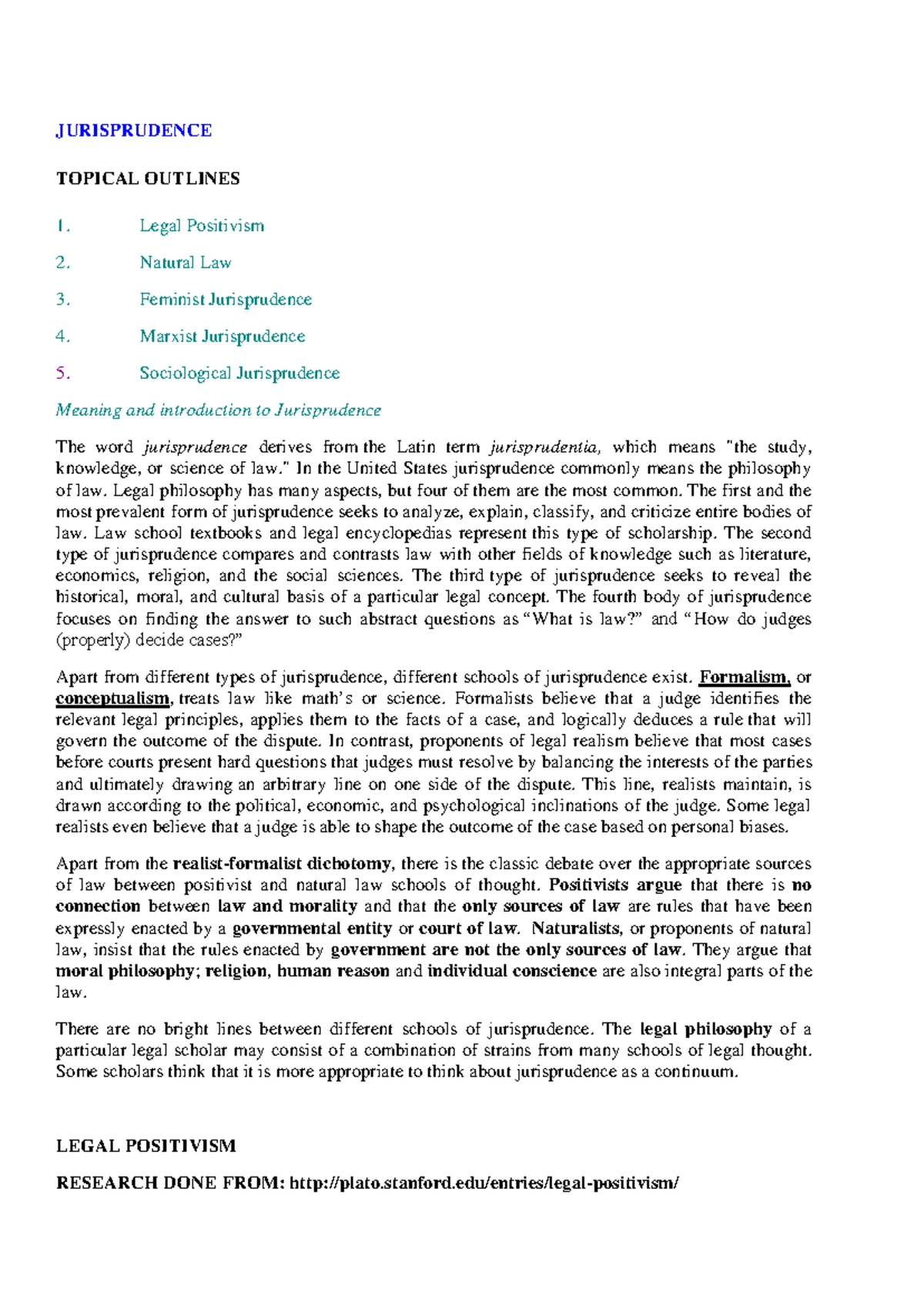 Summary of Jurisprudence - Adjudication Focus - Notes for Law 101 - Studocu