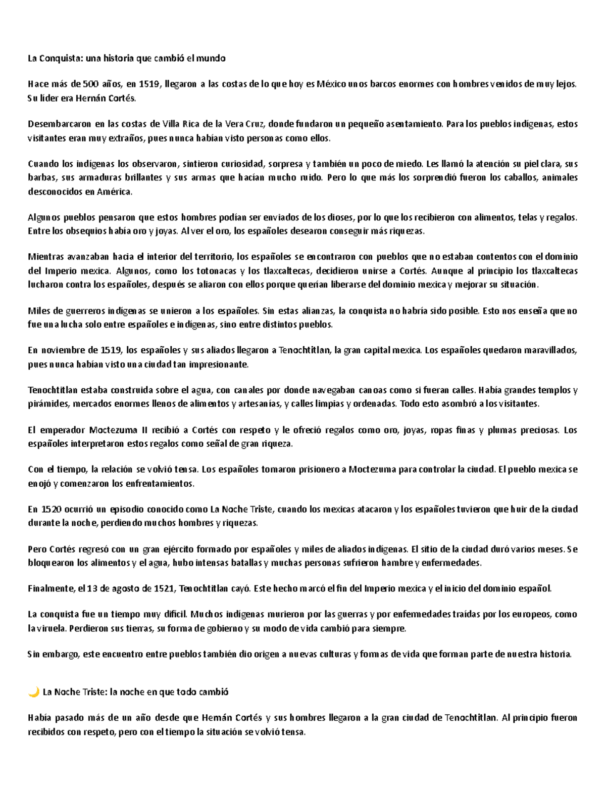 La Conquista y La Noche Triste: Impacto en la Historia Mundial - Studocu