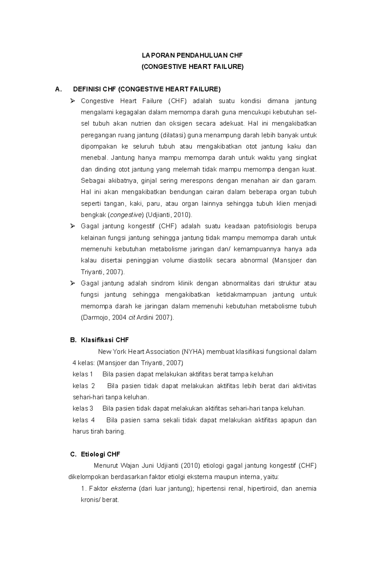 LP CHF Haryadi - Final Report on Congestive Heart Failure (CHF) - Studocu