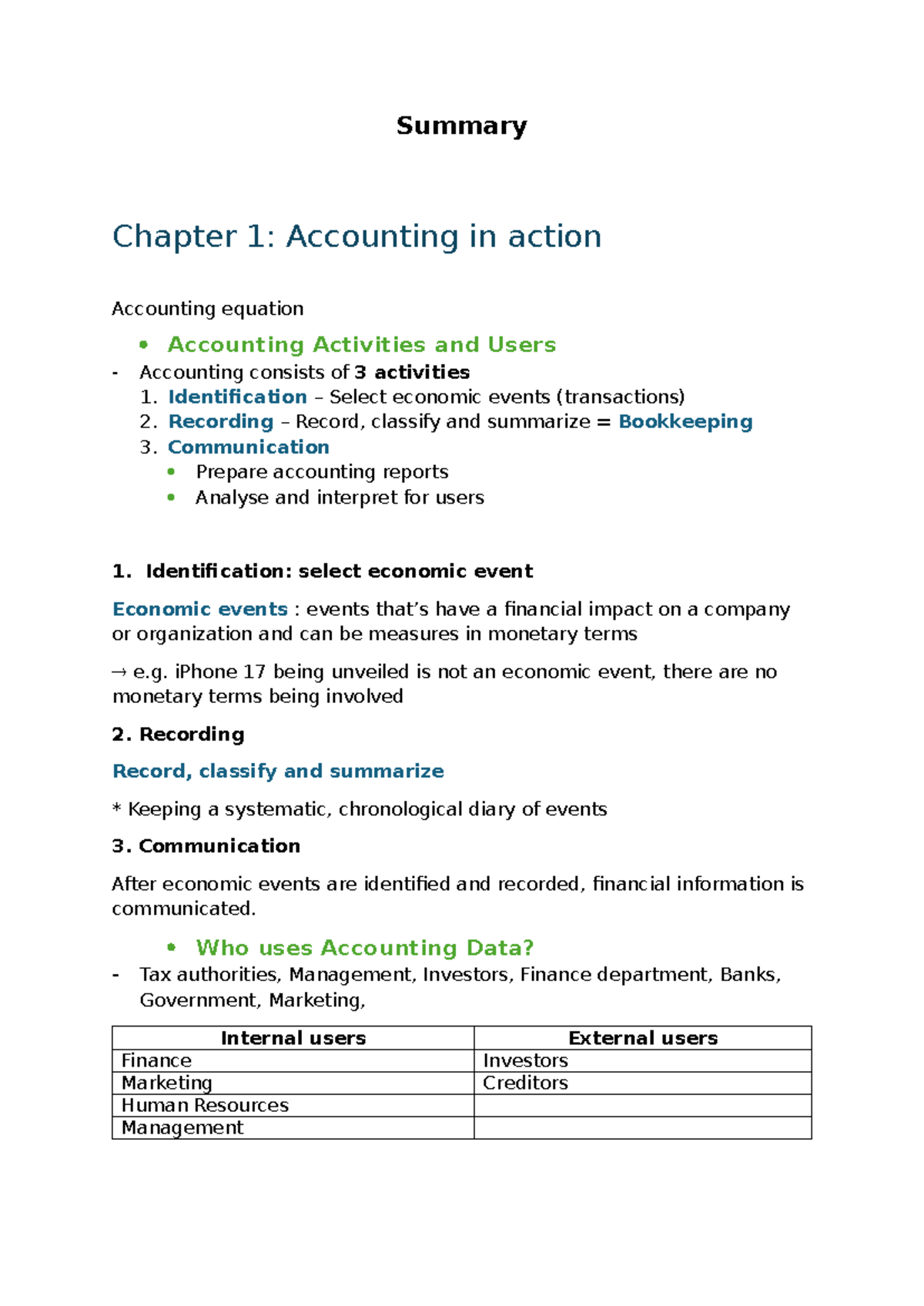 Summary of Accounting Concepts: Chapter 1 Overview (ACC101) - Studocu