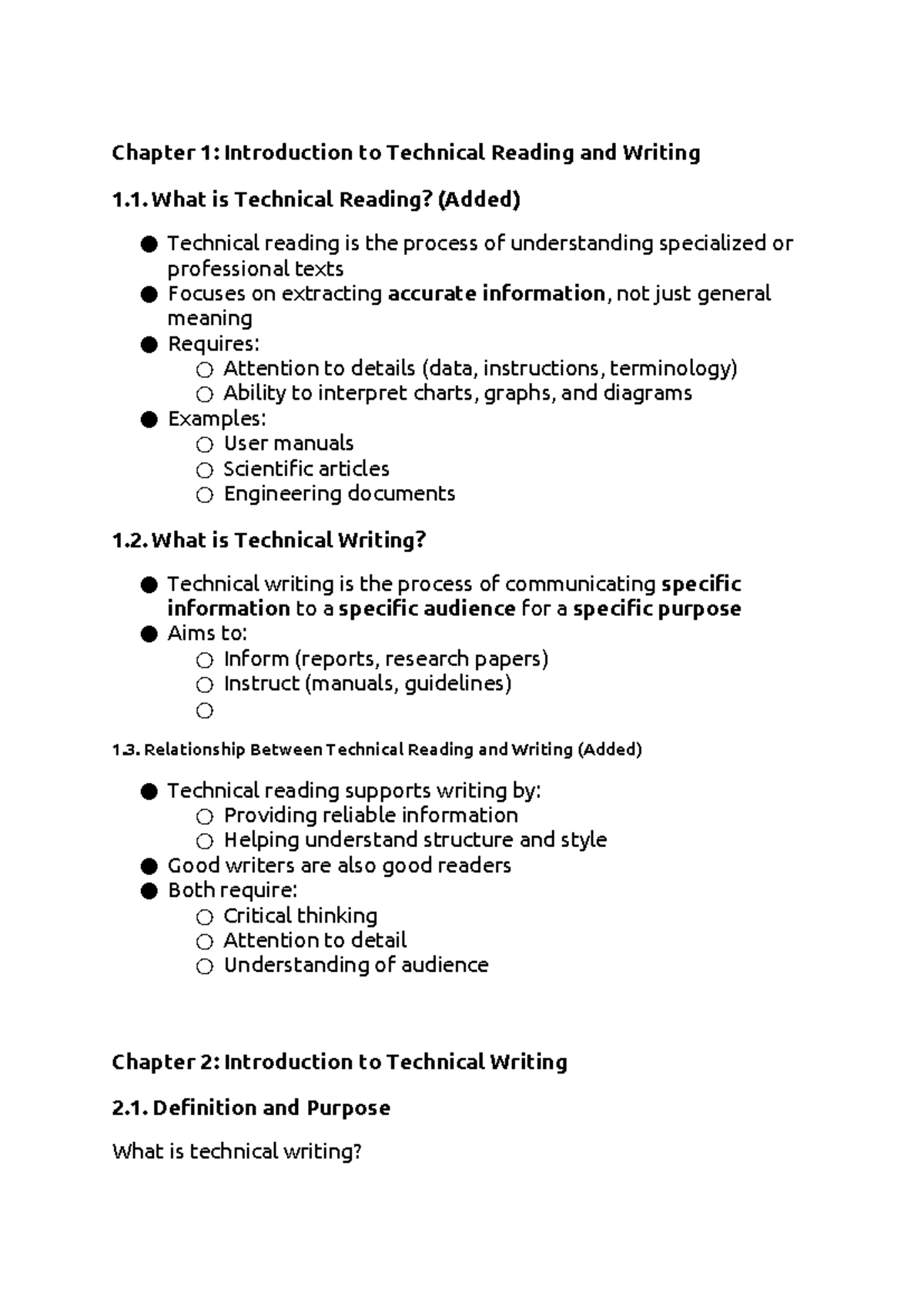 Technical Reading and Writing Overview - Chapter 1 to 6 - Studocu