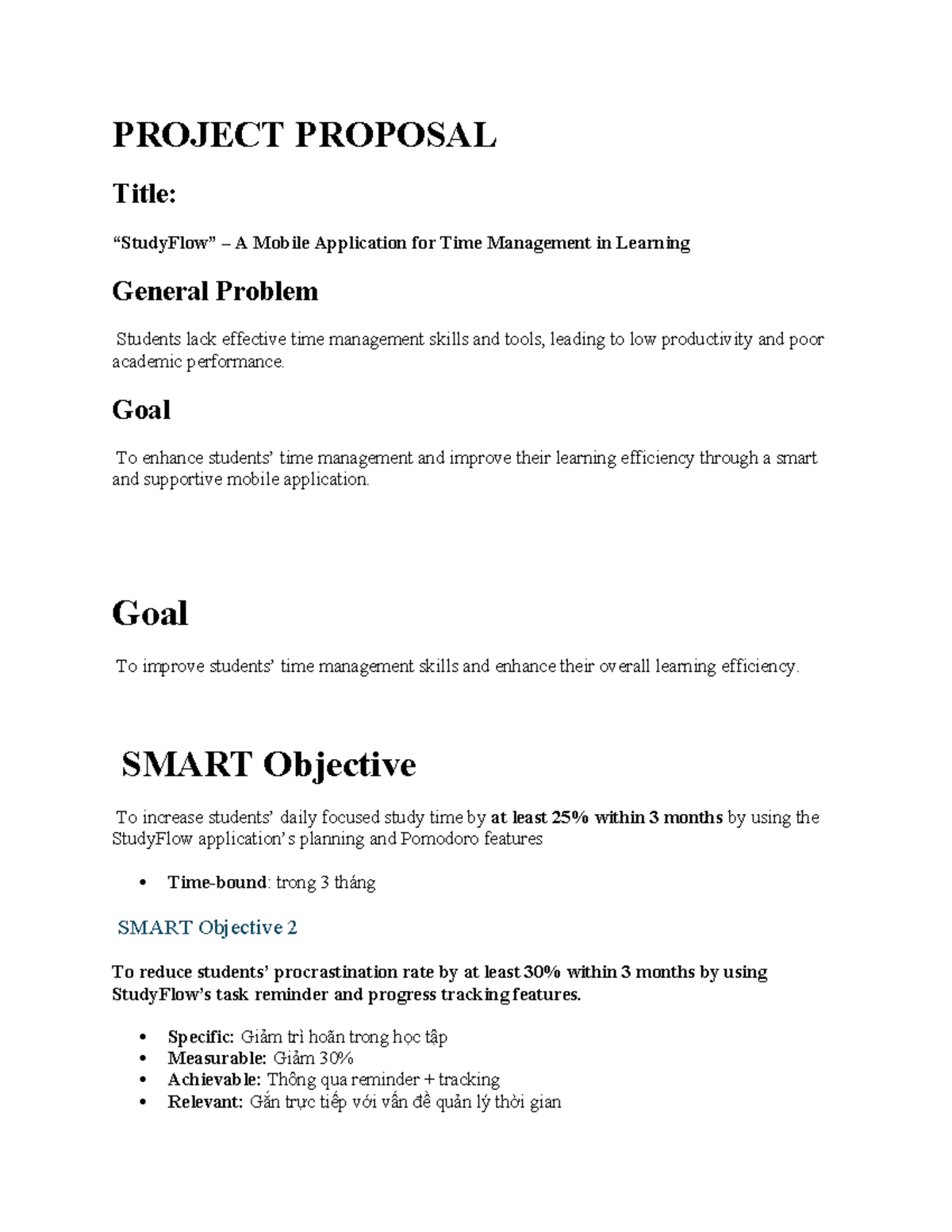 TACN-18:3 Project Proposal for StudyFlow Mobile App Development - Studocu