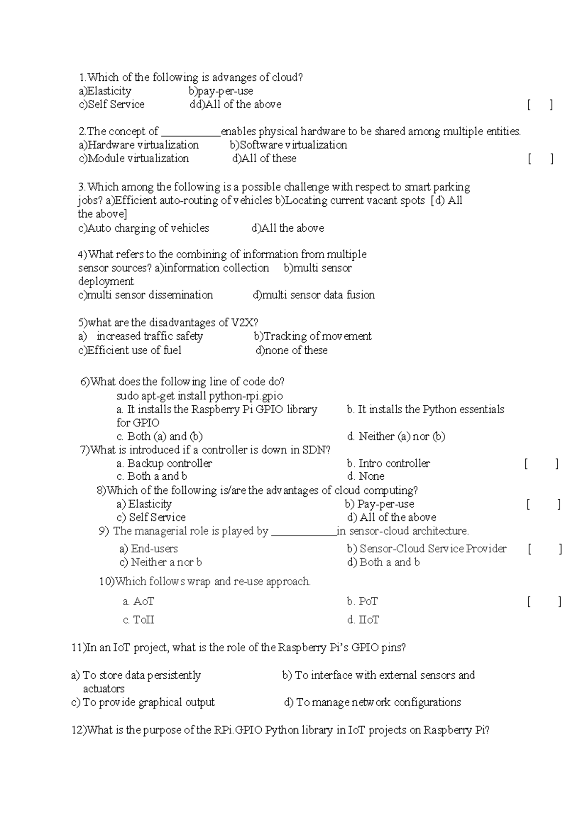 Complete BITS Filled - Cloud Computing & IoT Concepts Quiz - Studocu
