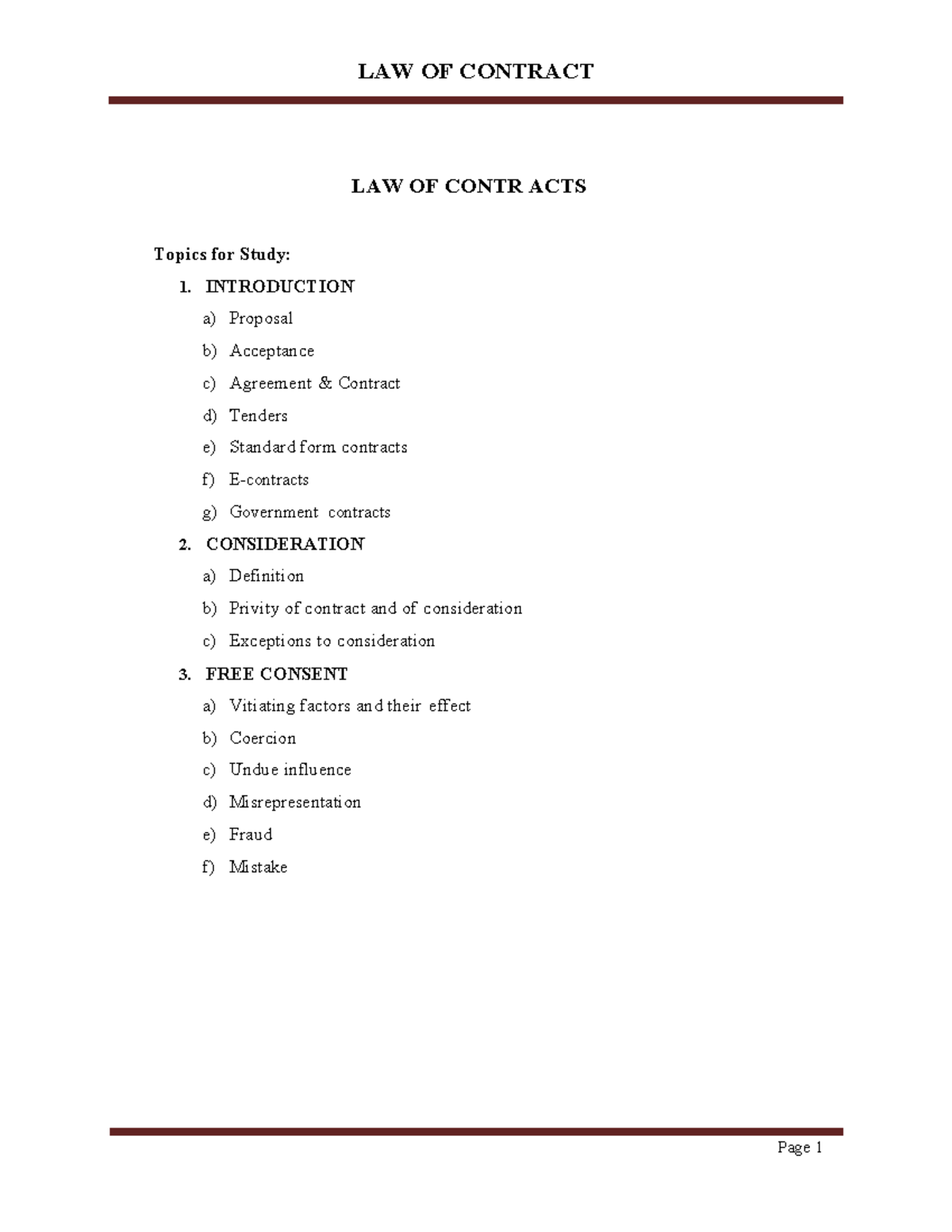 Law Of Contract Law 101 Comprehensive Study Notes Studocu