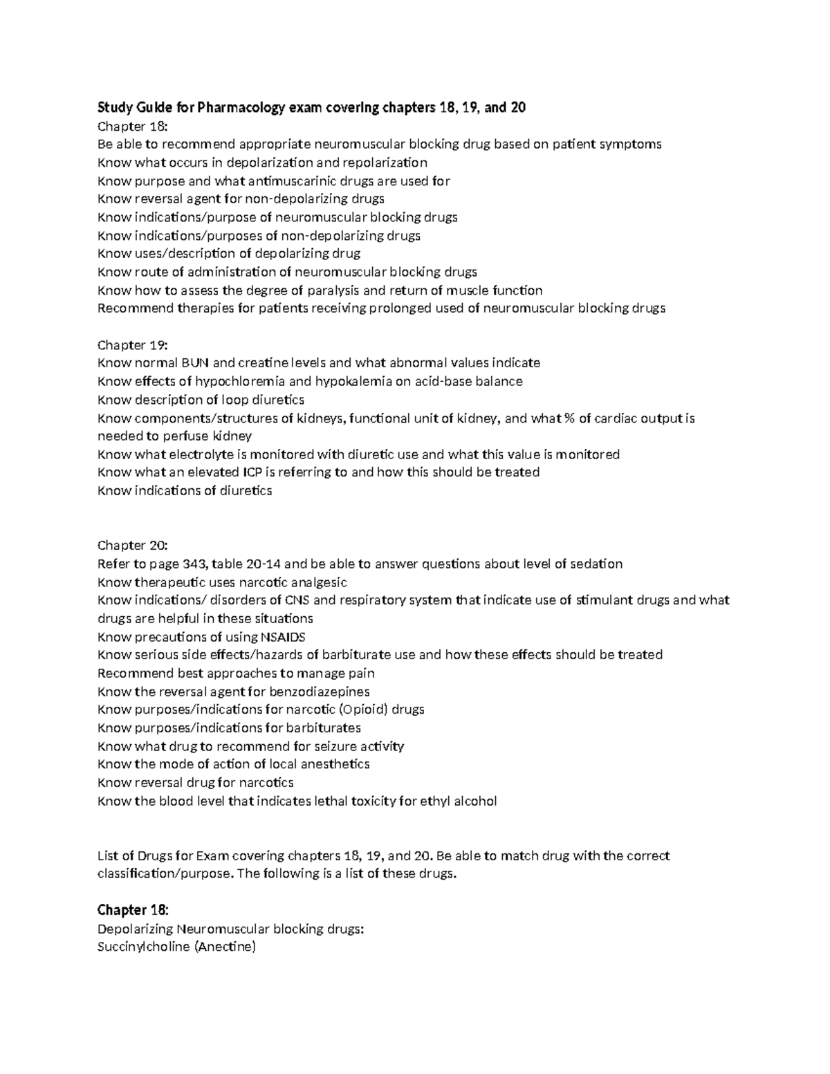 Pharmacology Exam Study Guide: Key Concepts from Chapters 18-20 - Studocu