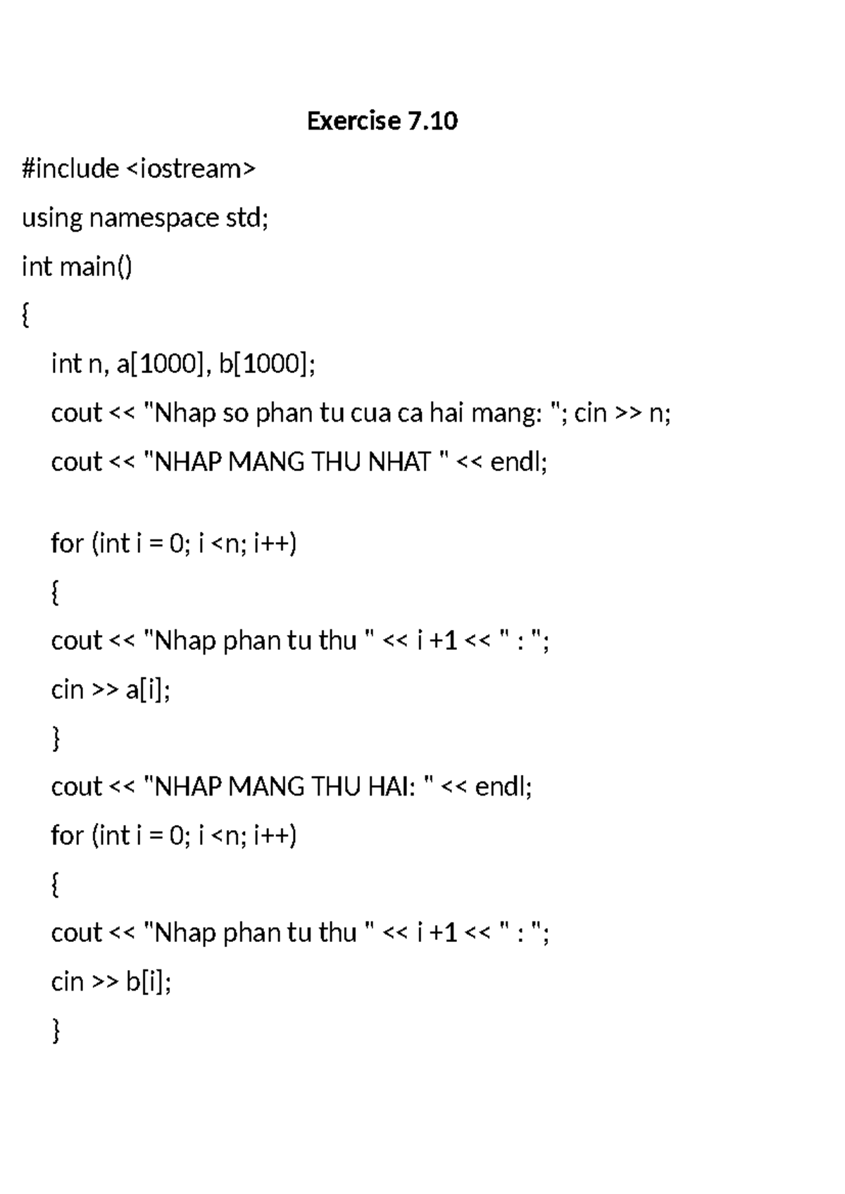 Exercise 7.10 - C++ Array Operations and Summation (TTM24NS) - Studocu