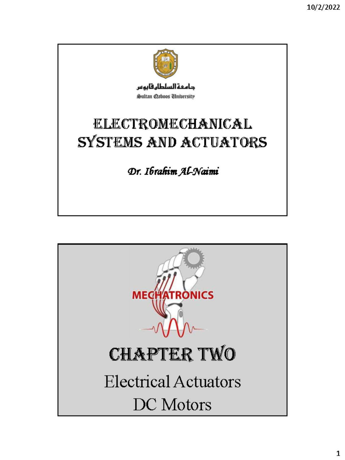 Chapter 2 - Electrical Actuators: DC Motors (Course Code: eb8efb30 ...
