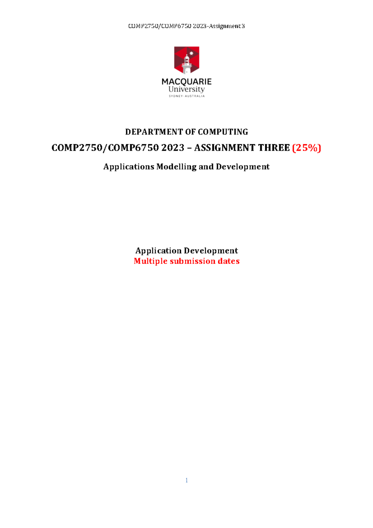 Assignment 3 Overview for COMP2750/COMP6750 - Applications Modeling ...