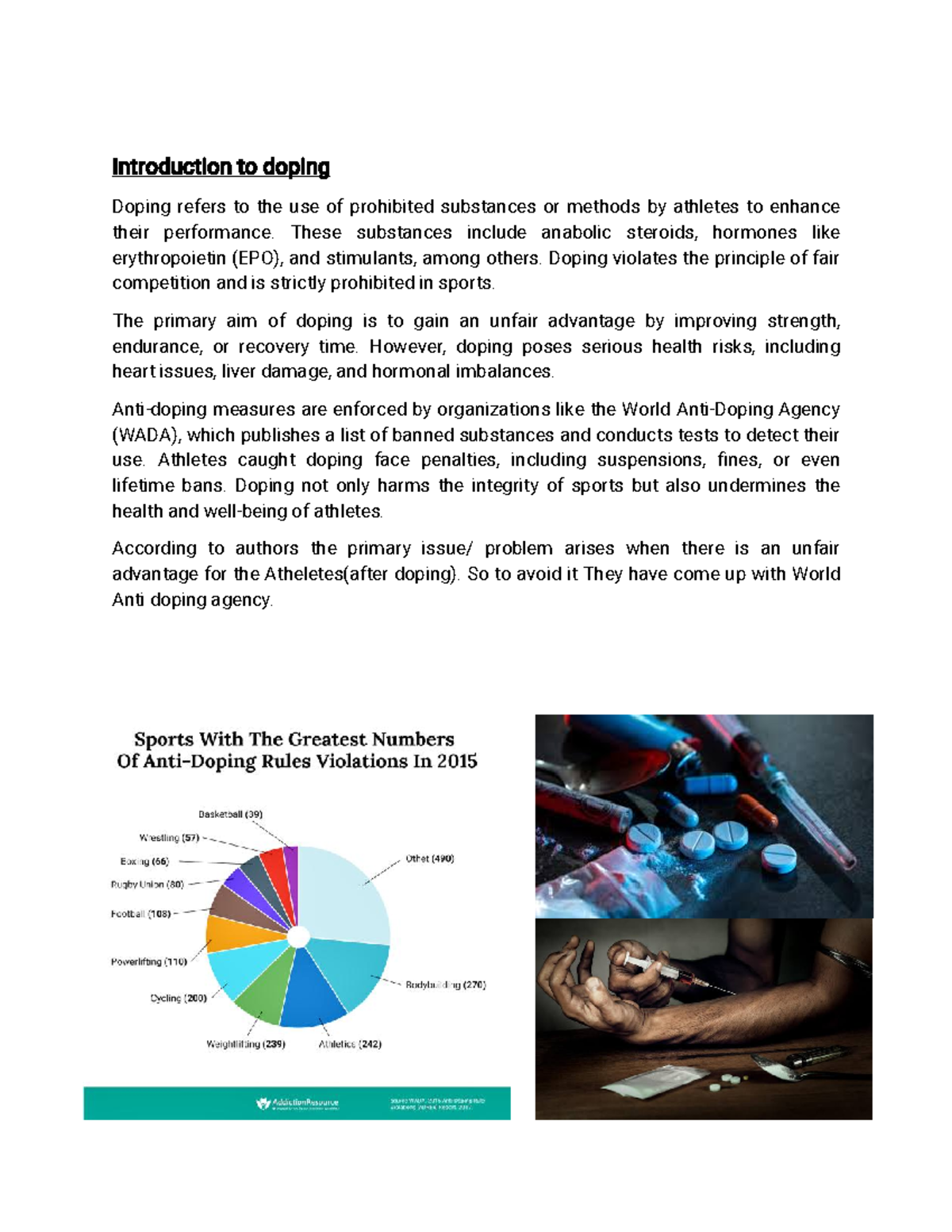 Constitution - Assignment - Introduction to doping Doping refers to the ...