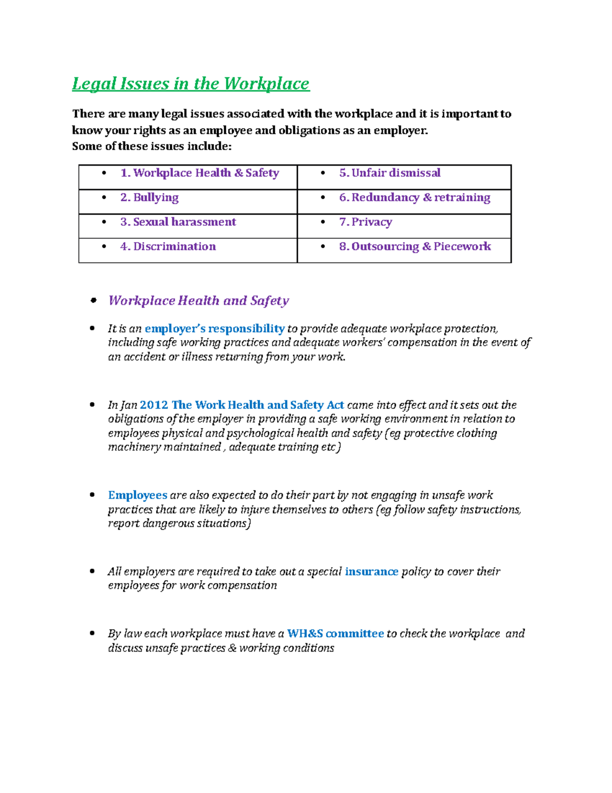 Workplace Legal Issues: Rights, Safety, and Responsibilities Overview ...