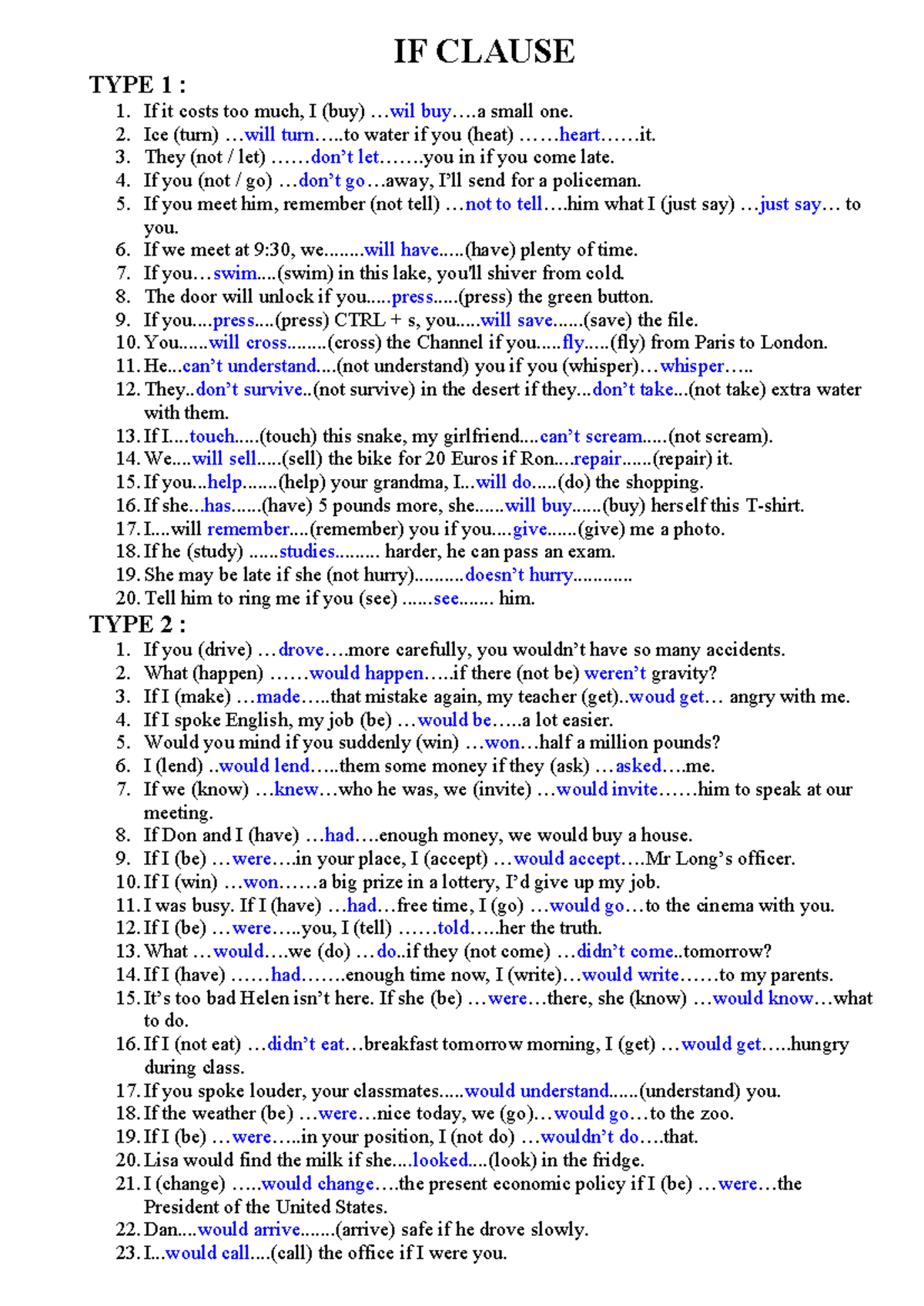 IF Clause Types 1 & 2 - IELTS (IELTS52) Study Notes - Studocu