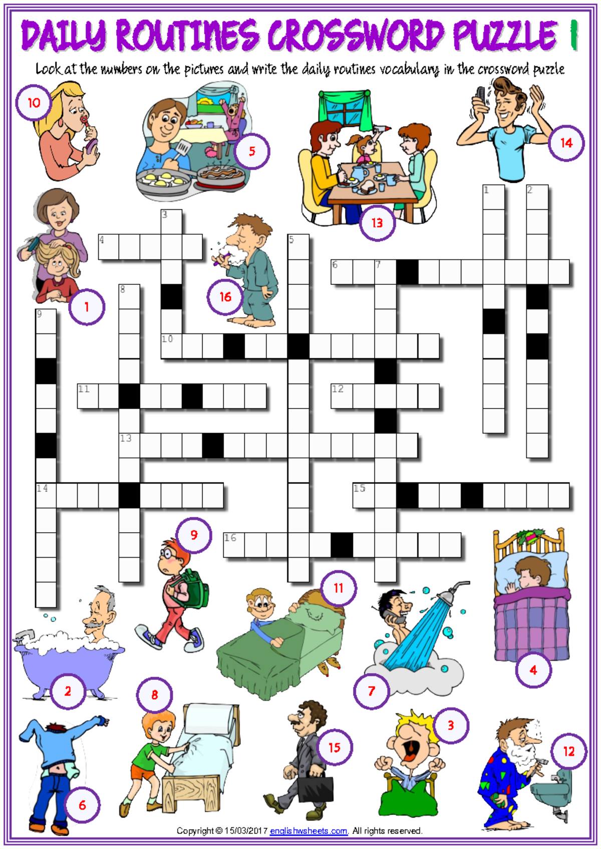 ESL Daily Routines Vocabulary Crossword Puzzle - Studocu
