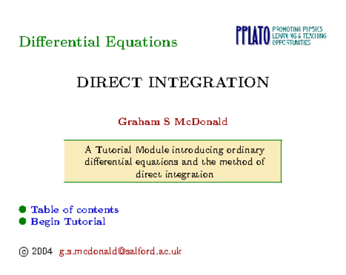 M2 01 Direct Integration of Ordinary Differential Equations Tutorial ...