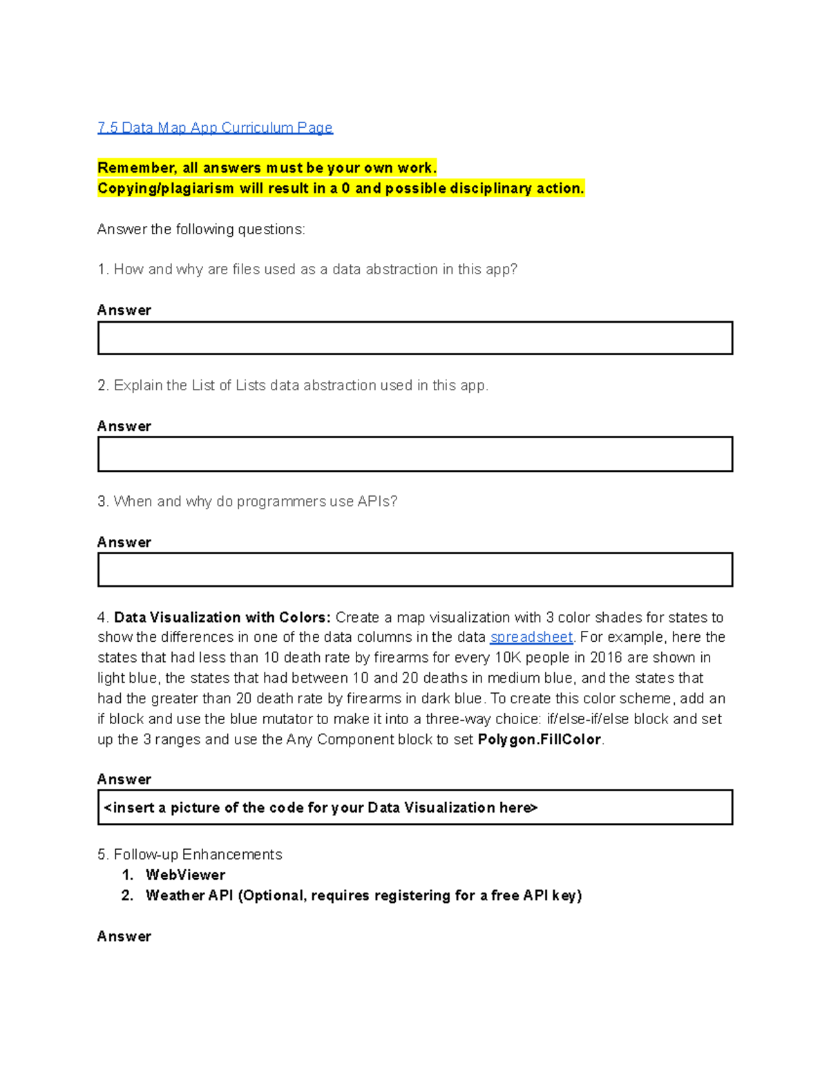 AP CS Principles 5.7: Data Map App Notes & Curriculum Overview - Studocu