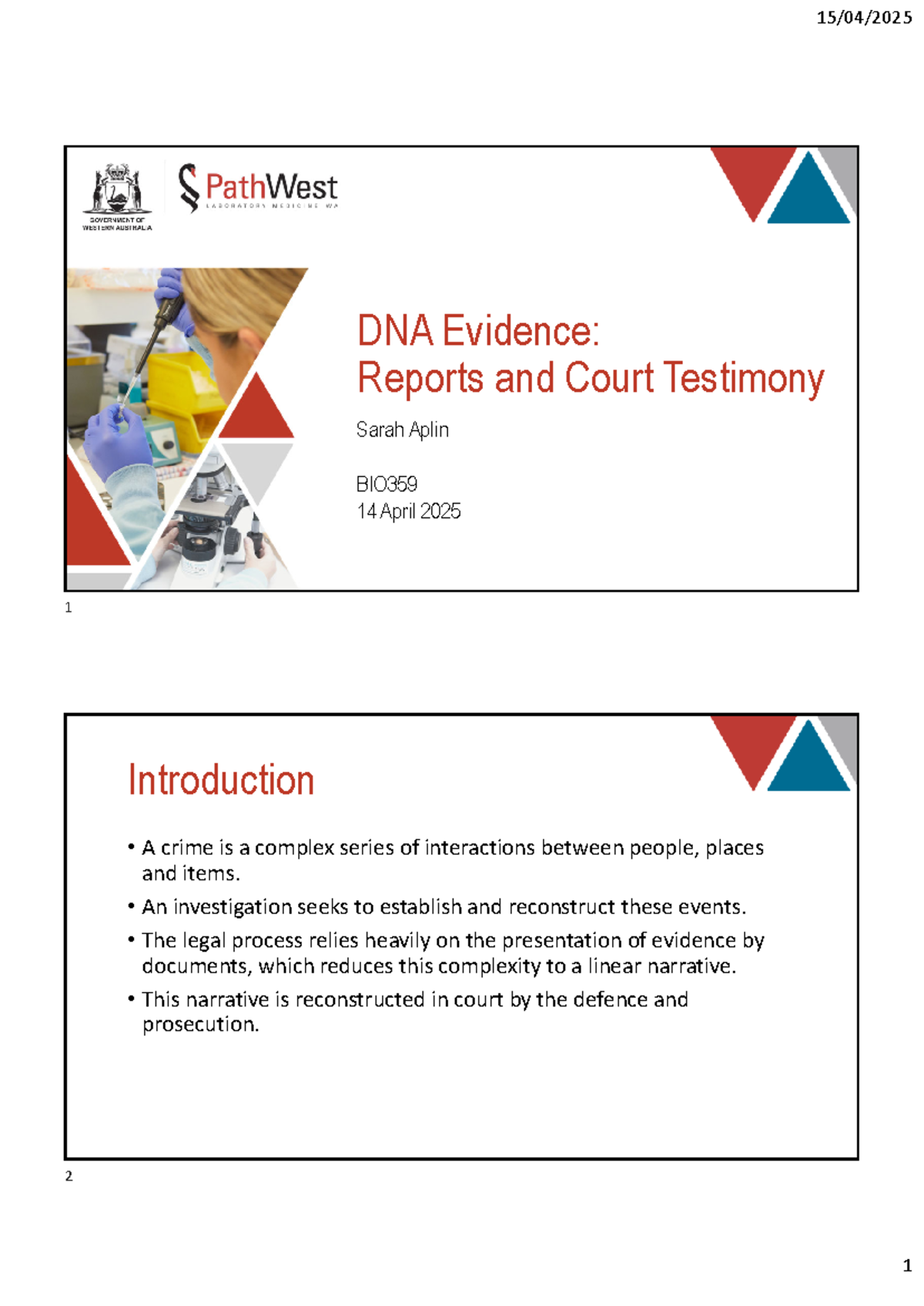 DNA Evidence Reporting and Court Testimony - BIO359 Final Exam Notes ...