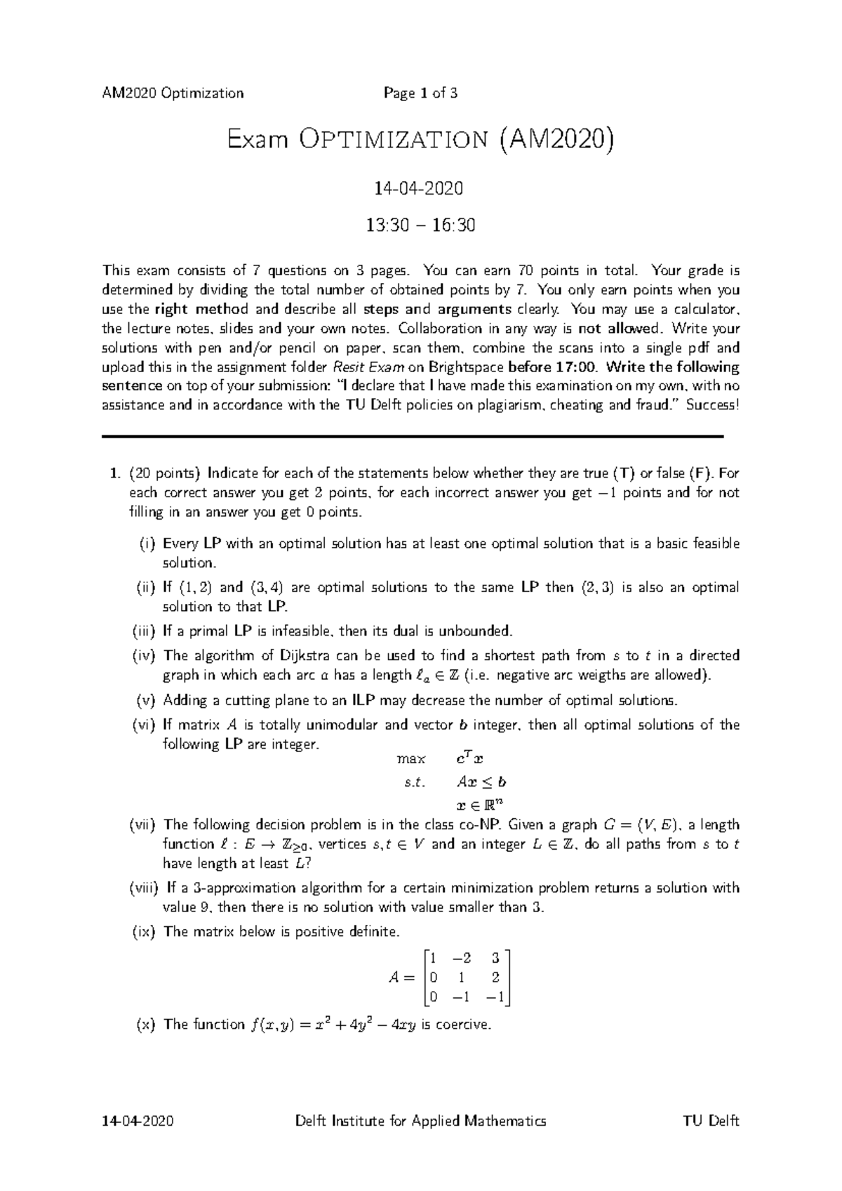 AM2020 Optimization Final Exam Questions and Guidelines (14 Apr 2020 ...