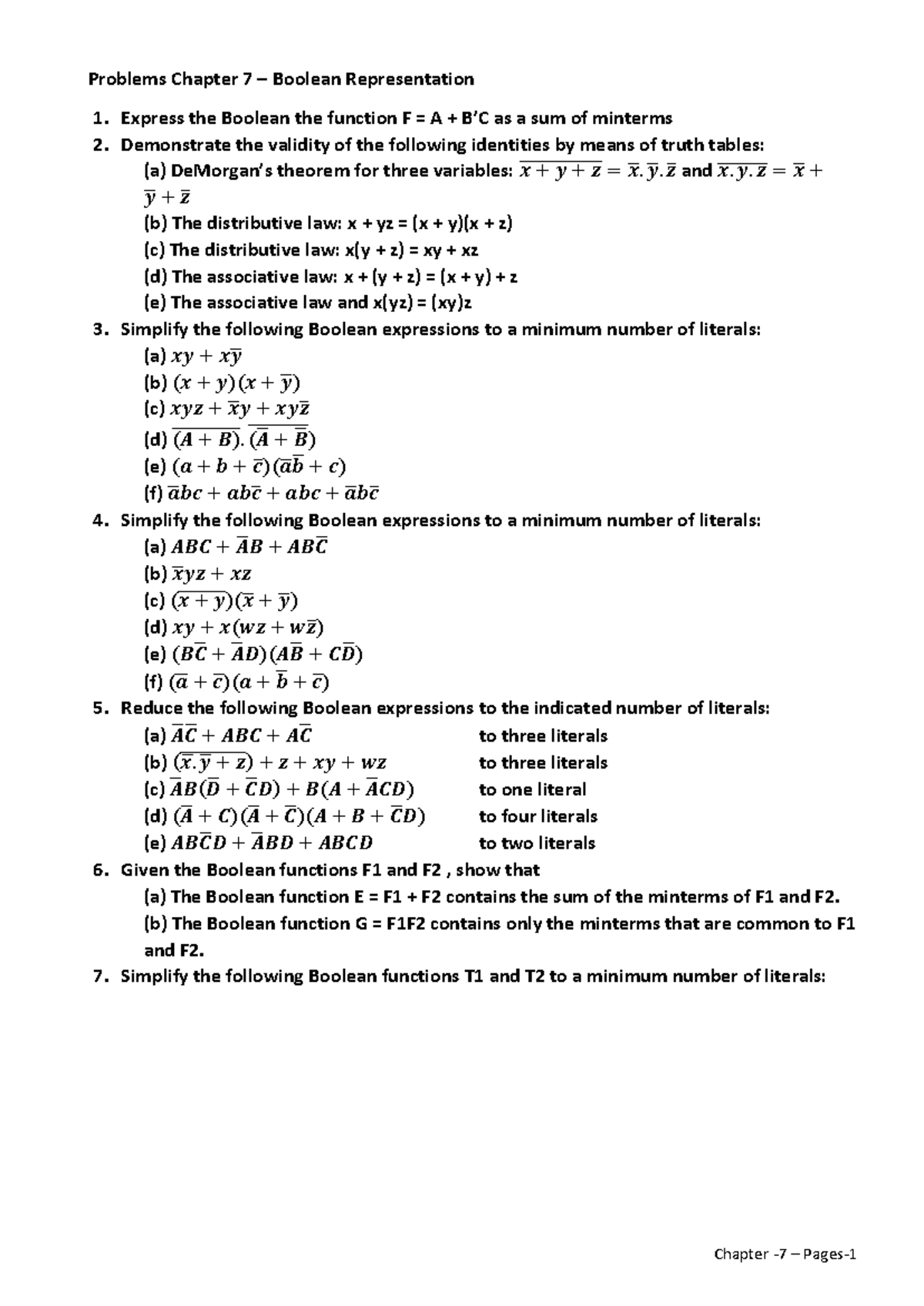 Problems Chapter 7 Contents - Problems Chapter 7 – Boolean ...