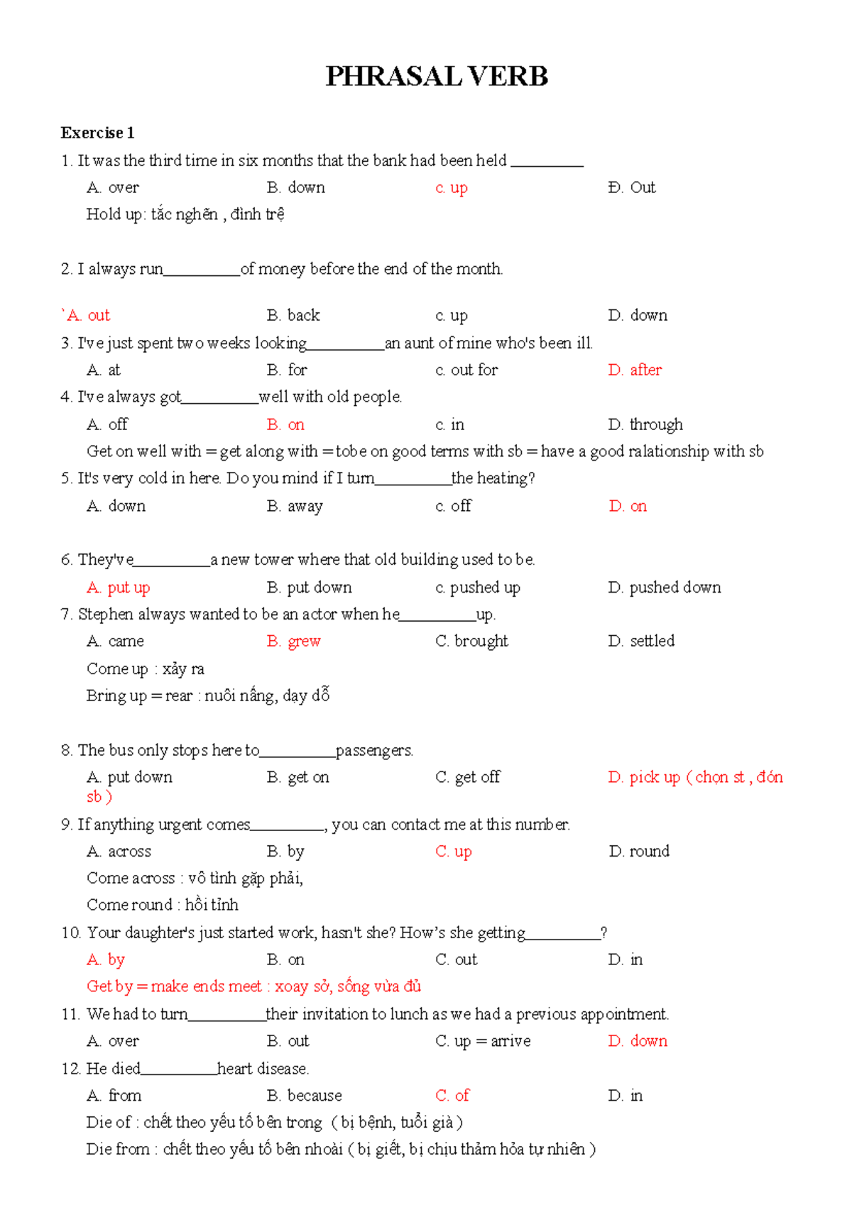 Phrasal Verb Exercises and Answers for English Language Mastery - Studocu