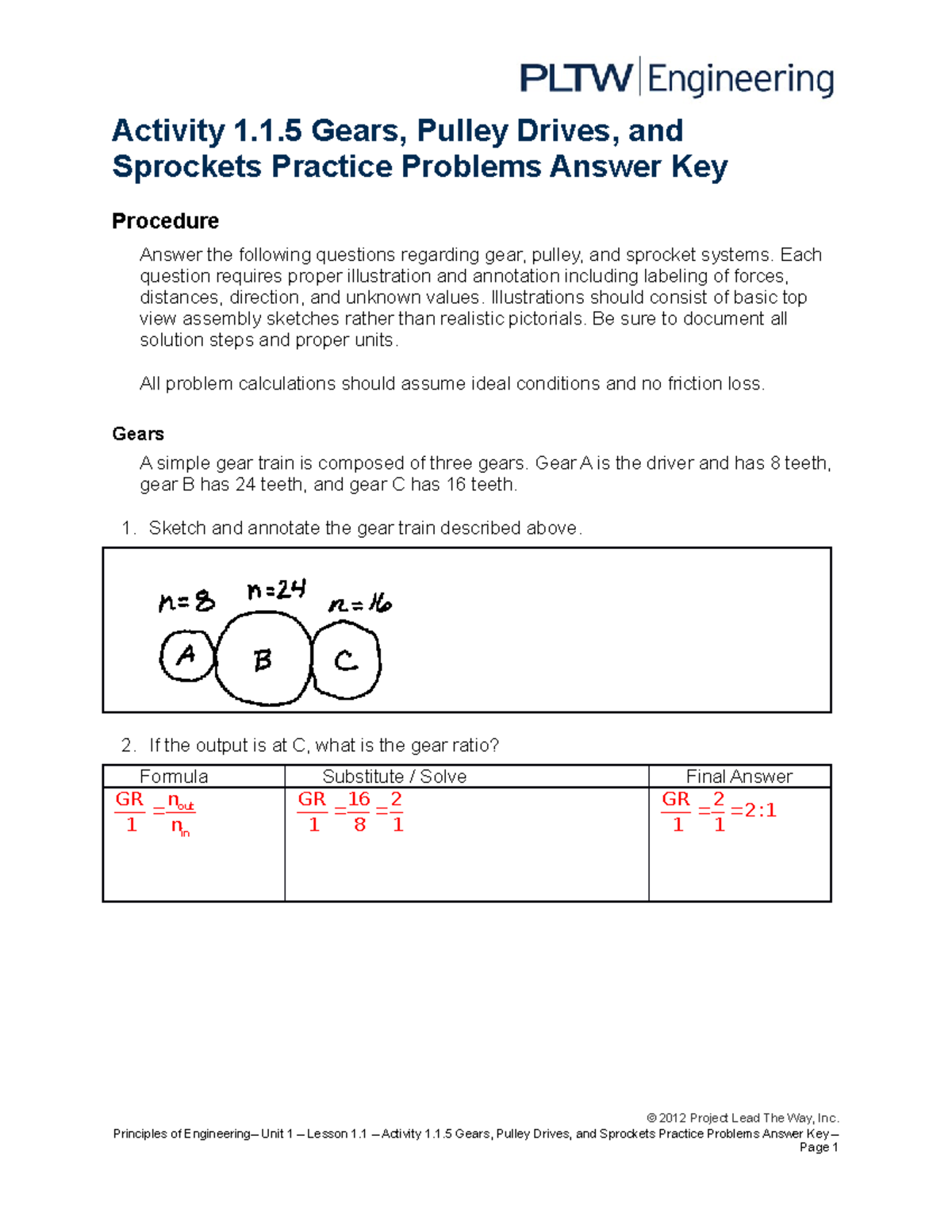 Principles of Eng. Unit 1 - Act. 1.1.5 Gears & Sprockets Answer Key ...