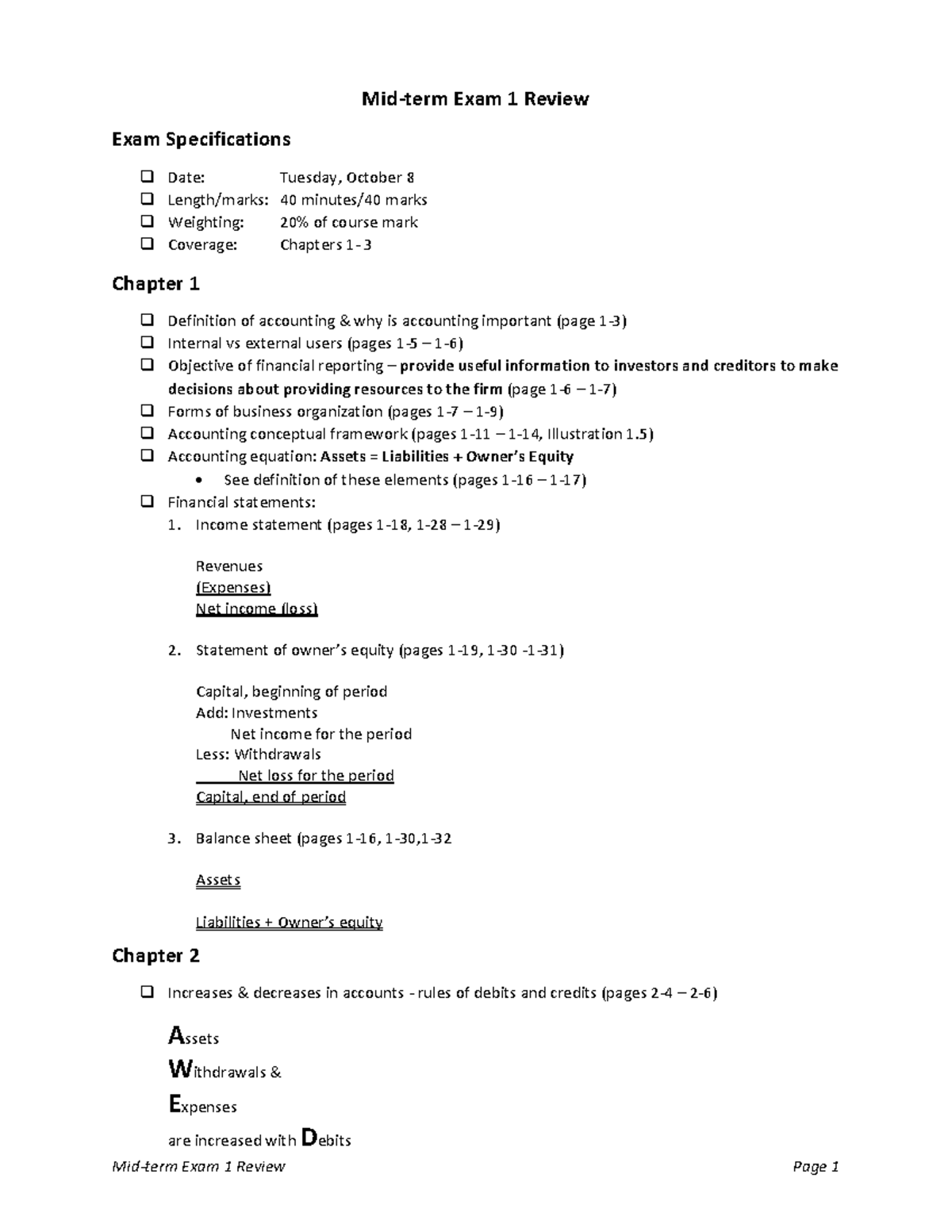 Mid-term 1 Exam Review: Key Concepts from Chapters 1 to 3 - Studocu