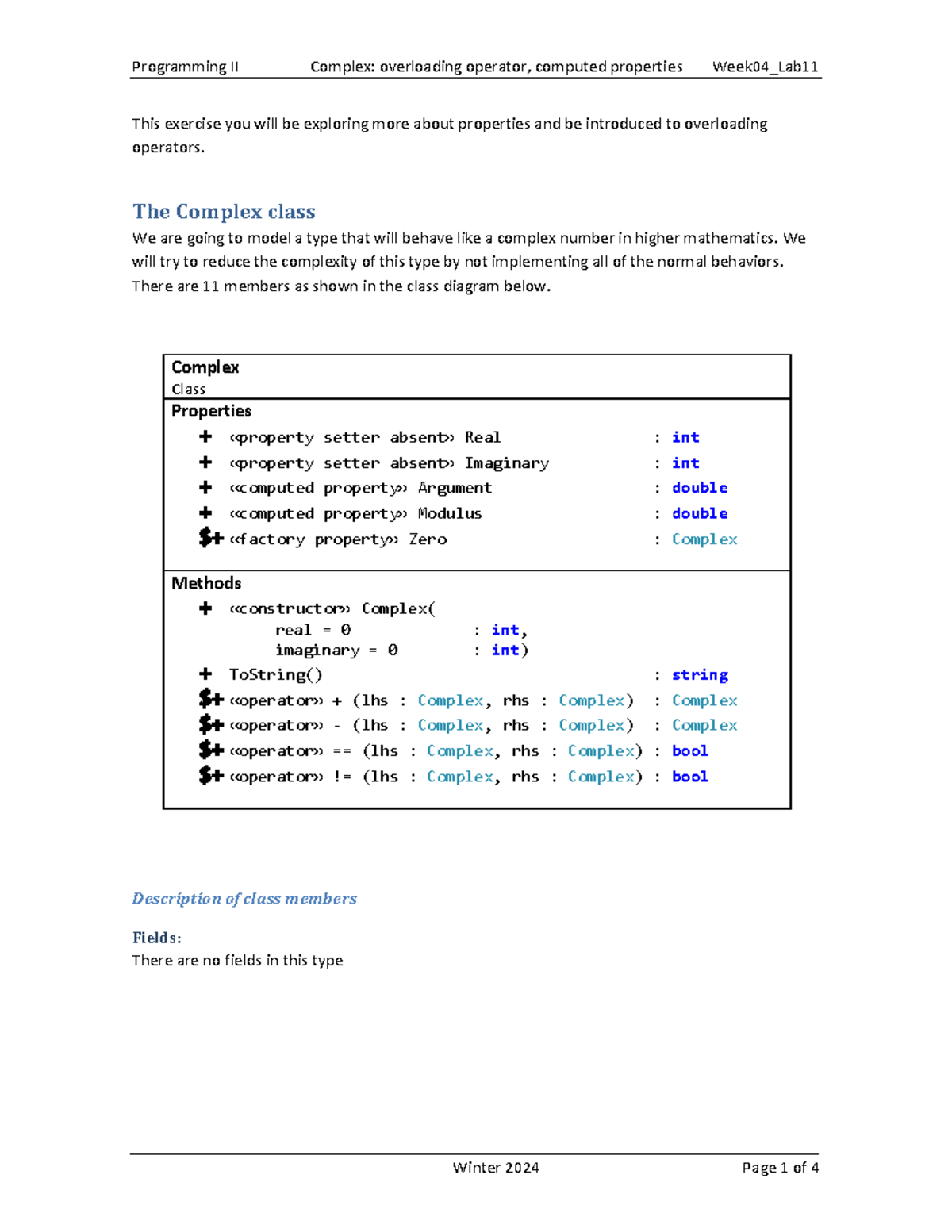 Week 04 Lab 12: Exploring Complex Class & Operator Overloading - Studocu
