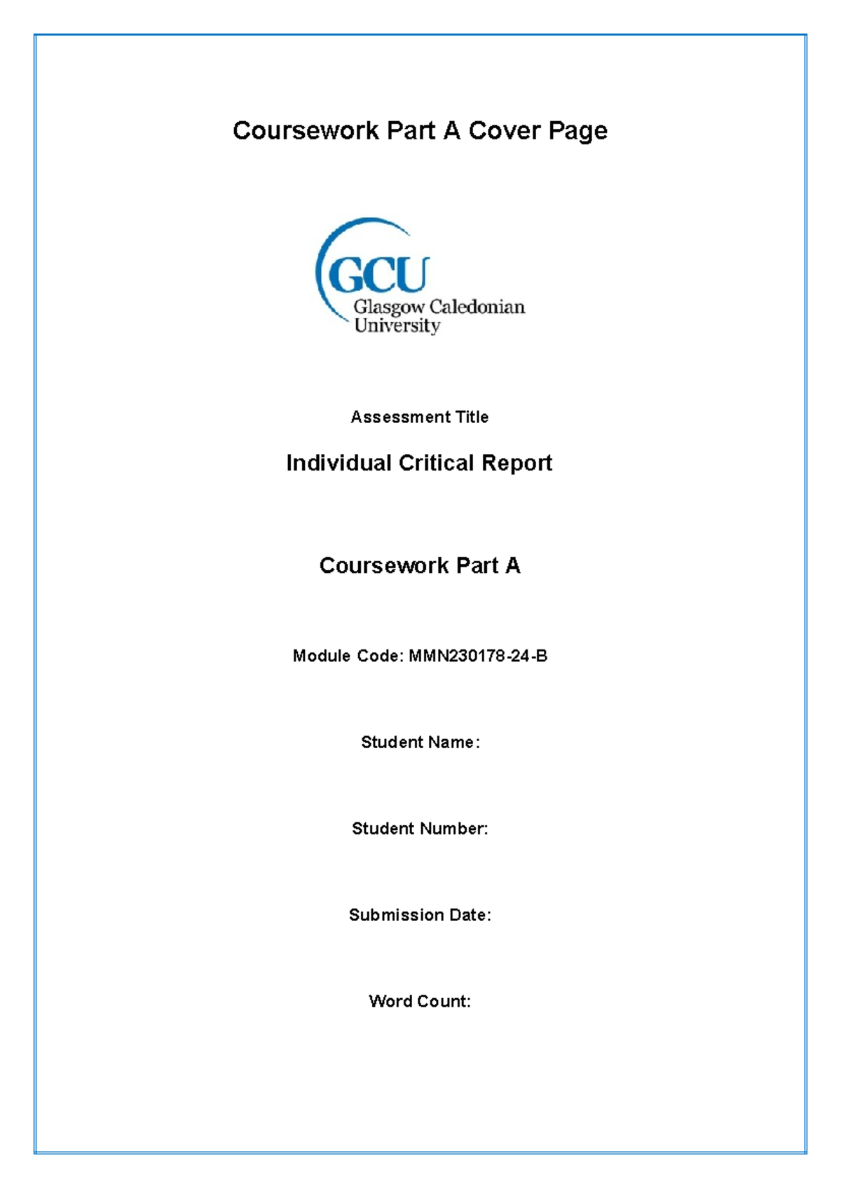 Template for PM Coursework Part A - Individual Critical Report - Studocu
