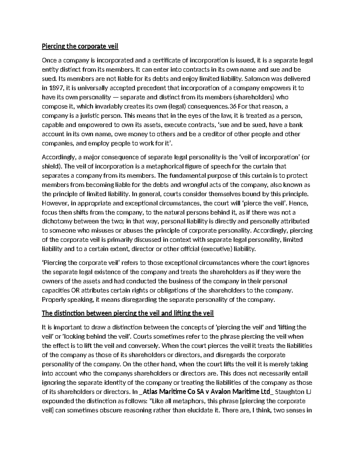 Piercing the Corporate Veil: Legal Implications and Case Law Analysis ...
