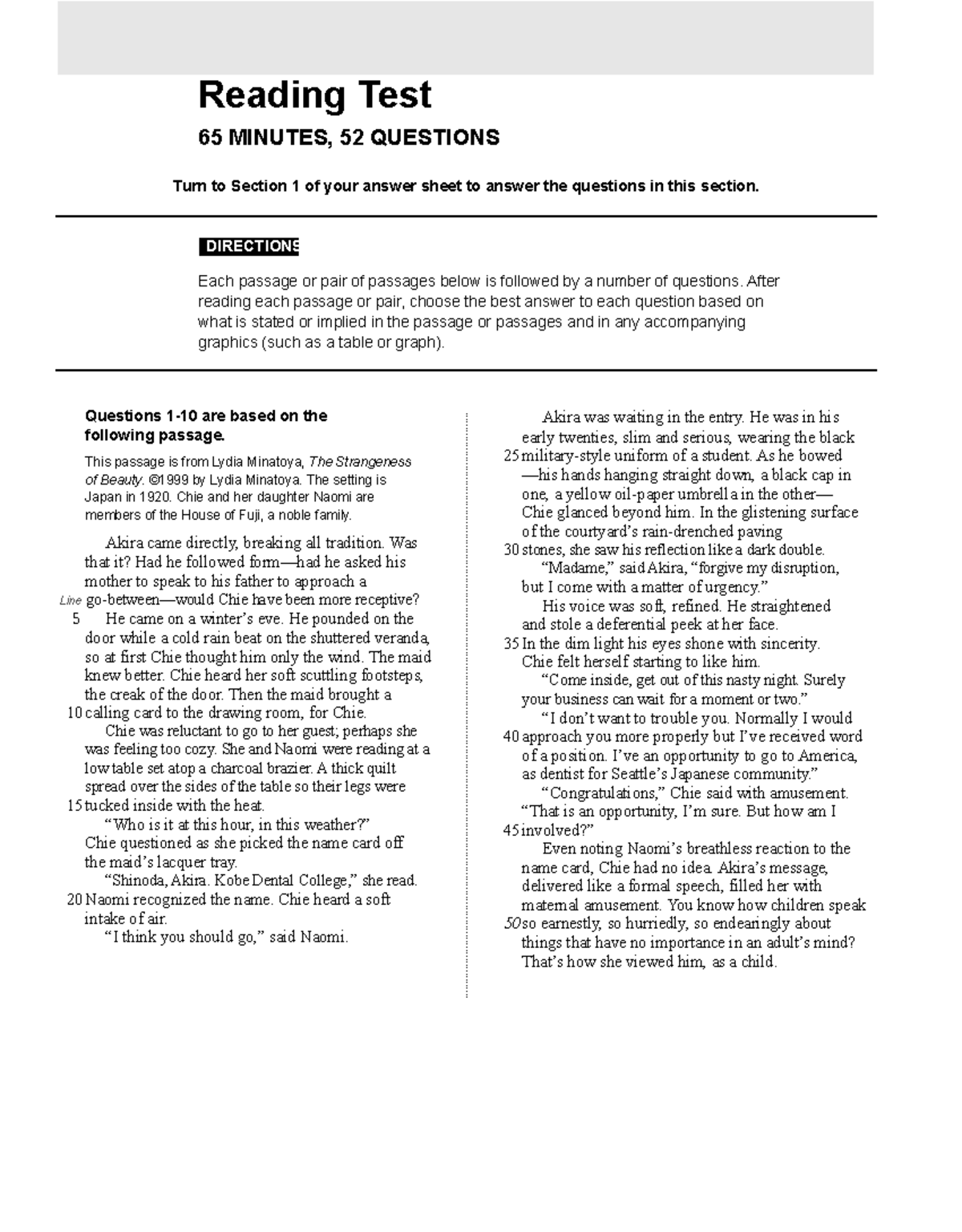 SAT Assessment - Reading Test Practice (65 Min, 52 Qs) - Studocu