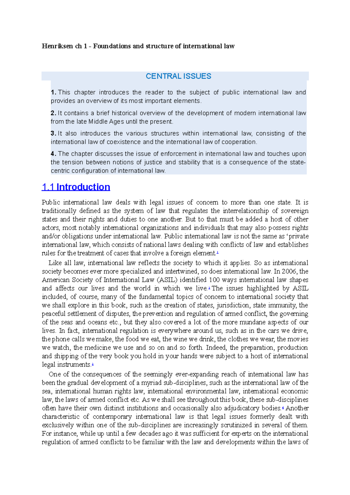 Henriksen CH 1: Foundations & Structure of Intl Law Overview - Studeersnel