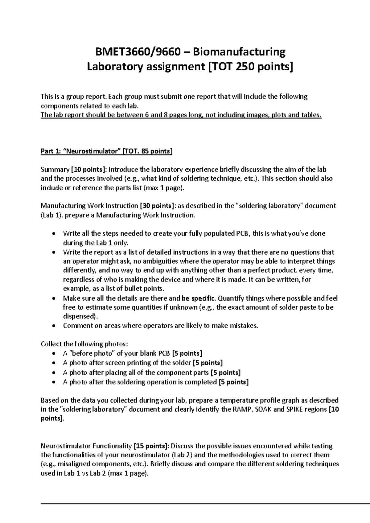 Biomanufacturing Lab Report (Course Code: 250) - Group Assignment - Studocu