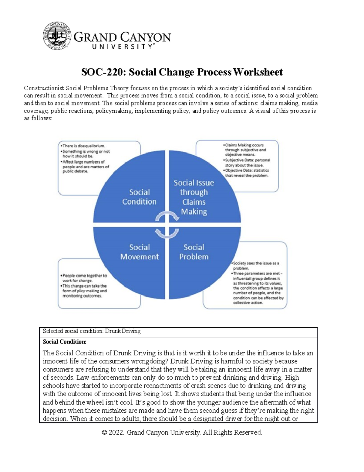 SOC-220: Social Change Process on Drunk Driving Impact Worksheet - Studocu