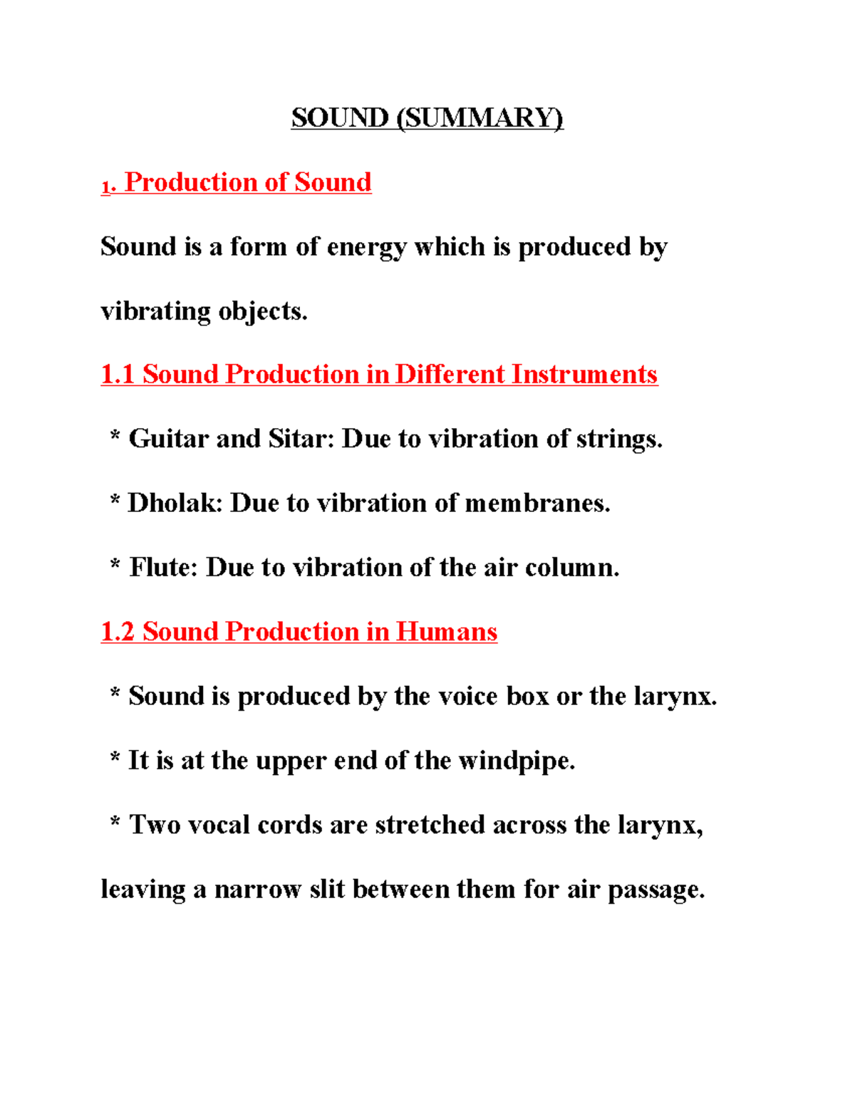 SOUND (SUMMARY) - Production, Propagation, and Characteristics - Studocu