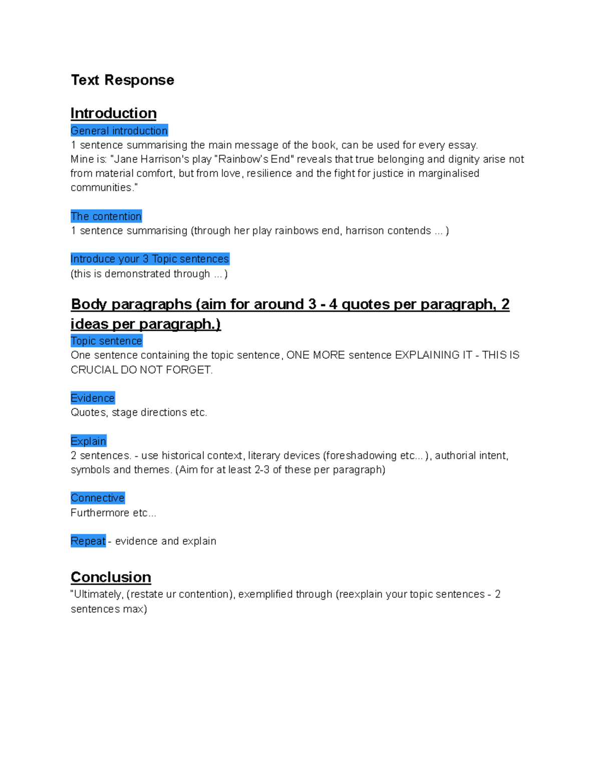 Text Response Structure: Essay Guide for Analyzing 'Rainbows End' - Studocu