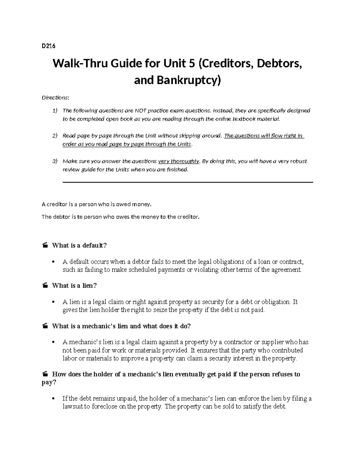 D216 Units 1 & 2 Walk-Thru Guide - D Walk-Thru Guide for Units 1 & 2 ...