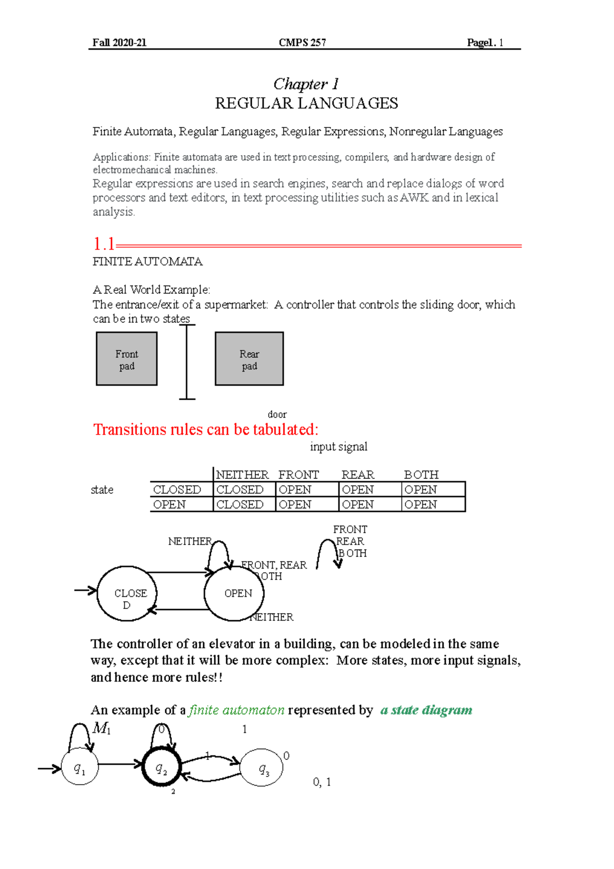 Ch1 1: Finite Automata Overview - TH-09-10-2020 Notes - Studocu