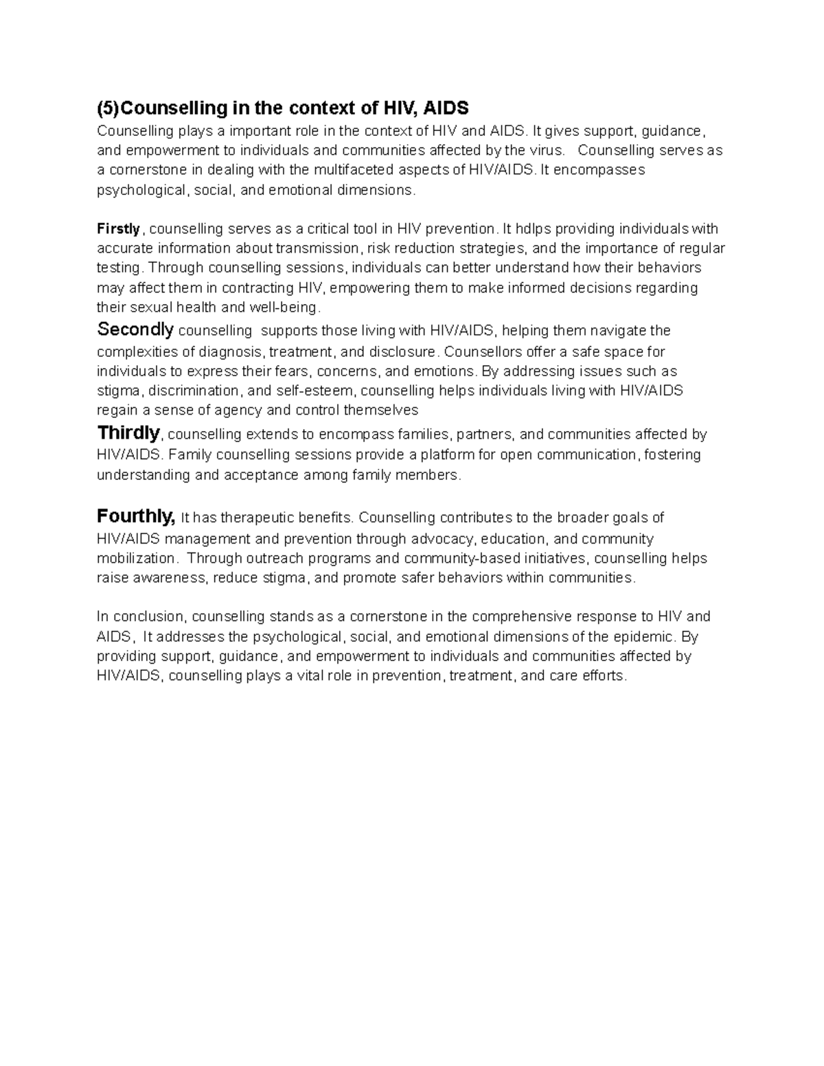 HIV/AIDS Client Counselling: A Comprehensive Approach to Support - Studocu