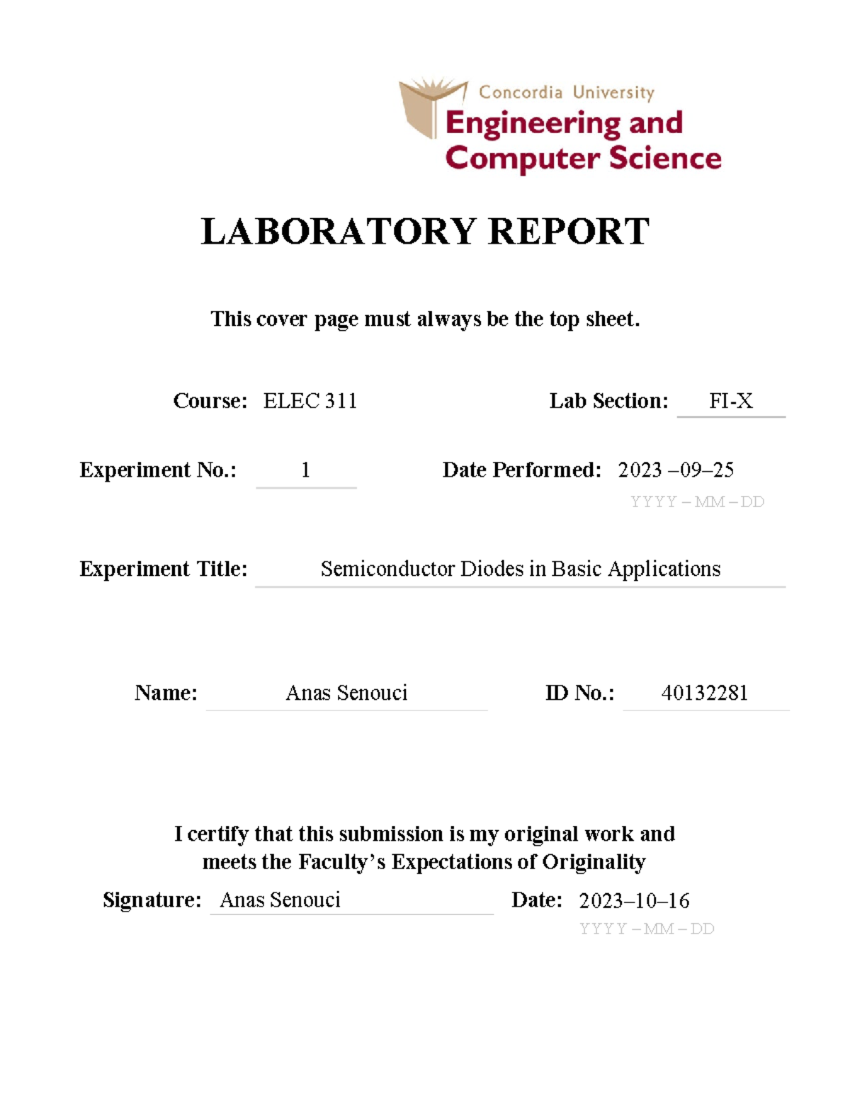 ELEC 311 Lab Report 1: Semiconductor Diodes in Basic Applications - Studocu