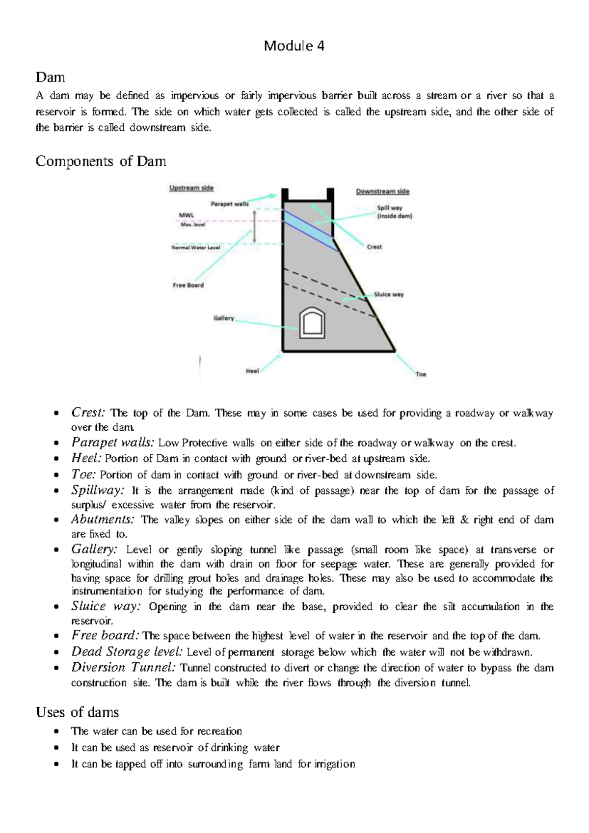 Module 4 - Module 4 Dam A dam may be defined as impervious or fairly ...