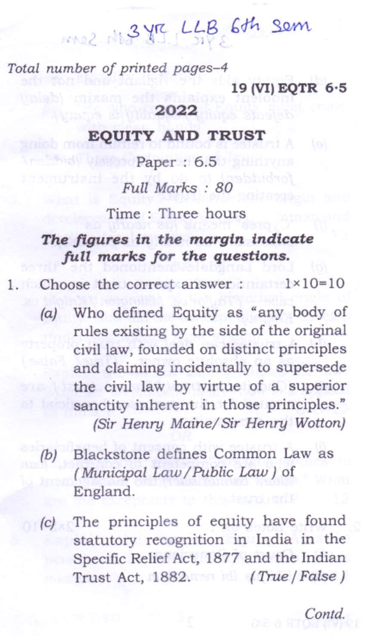 3 Yr LLB 6th Sem EQTR: Comprehensive Guide to Equity and Trusts - Studocu
