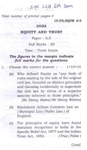 Equity and Trusts: 3 Yr LLB 24 6th Sem Exam Notes - Studocu