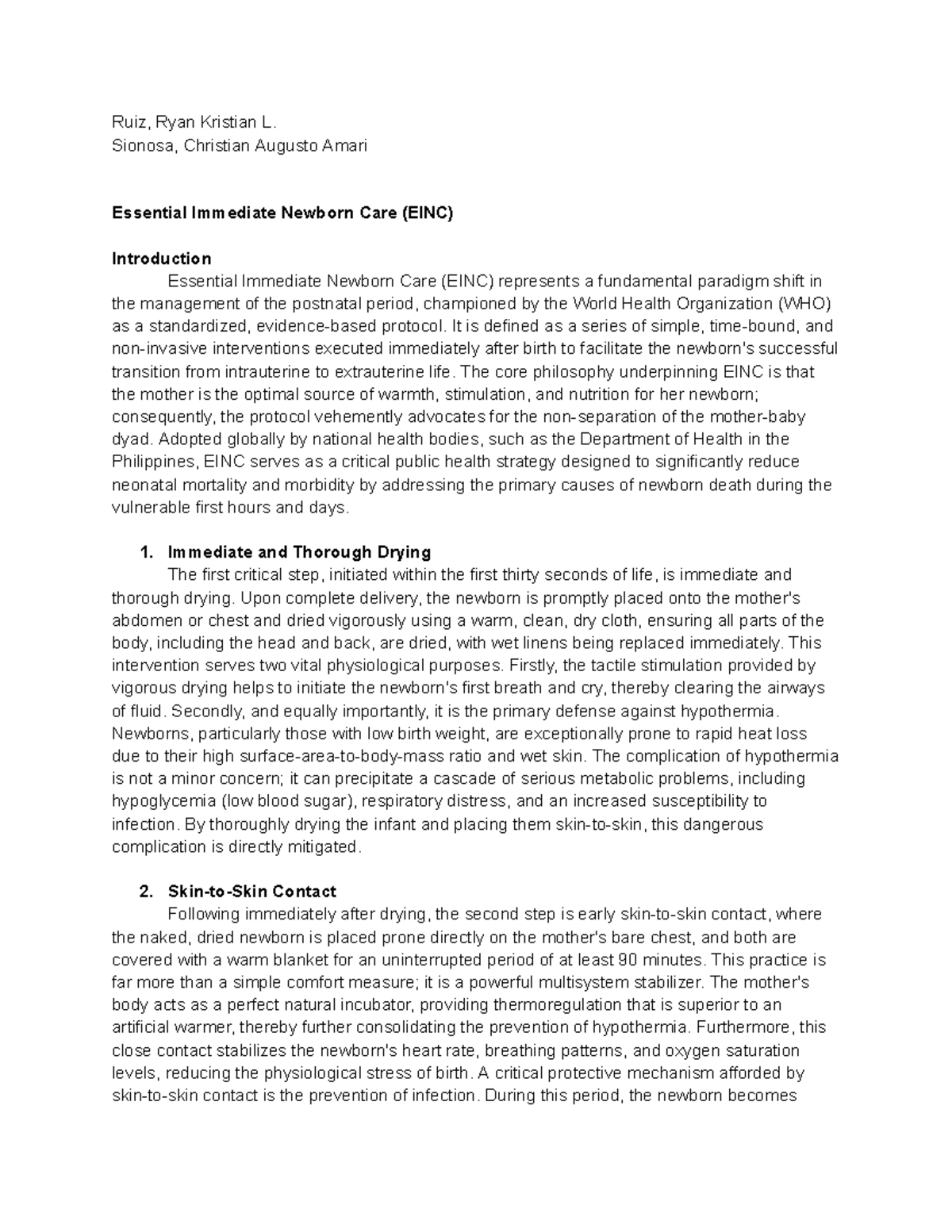 Essential Immediate Newborn Care (EINC) Overview and Protocols - Studocu