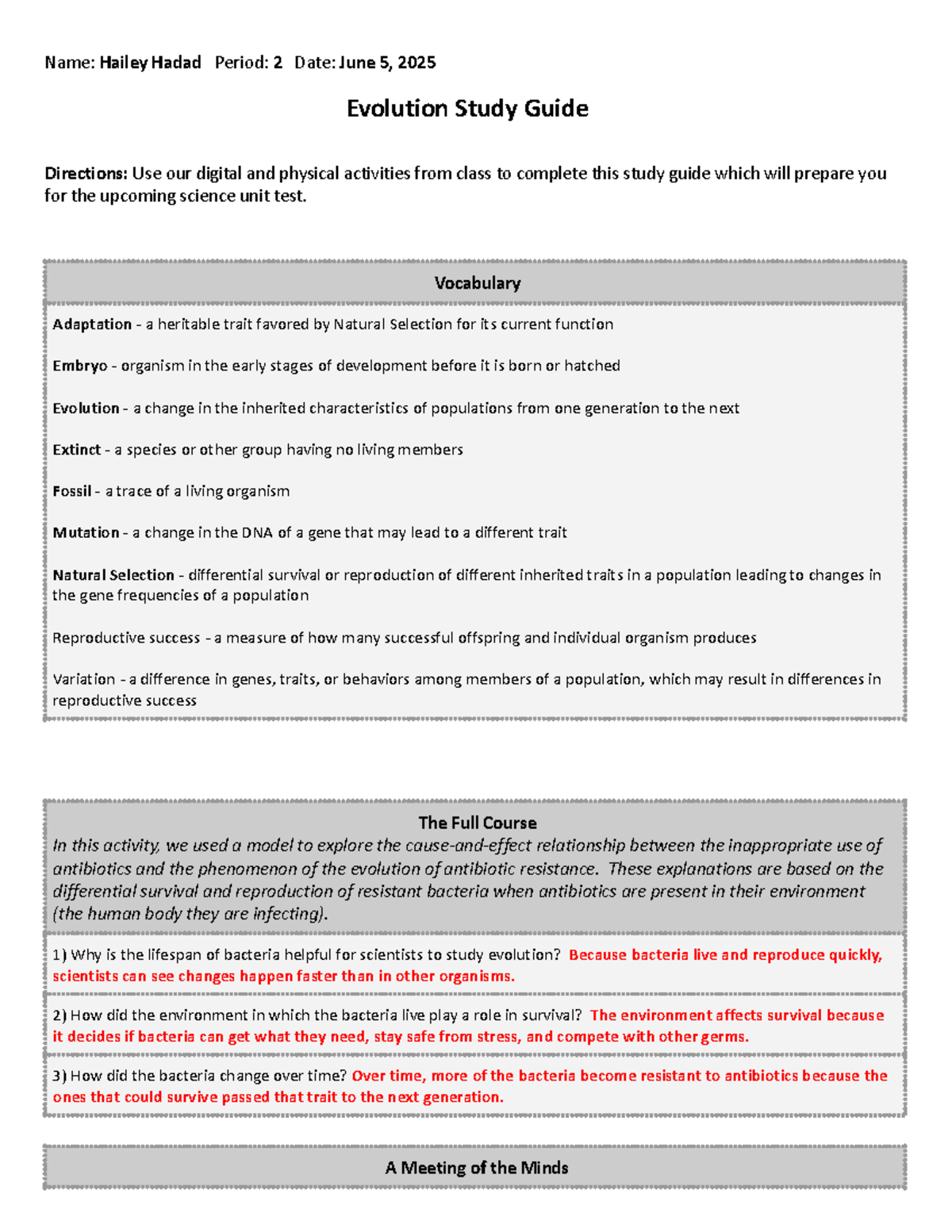 Evolution Study Guide (Science Unit Test Prep) - Period 2 - Studocu